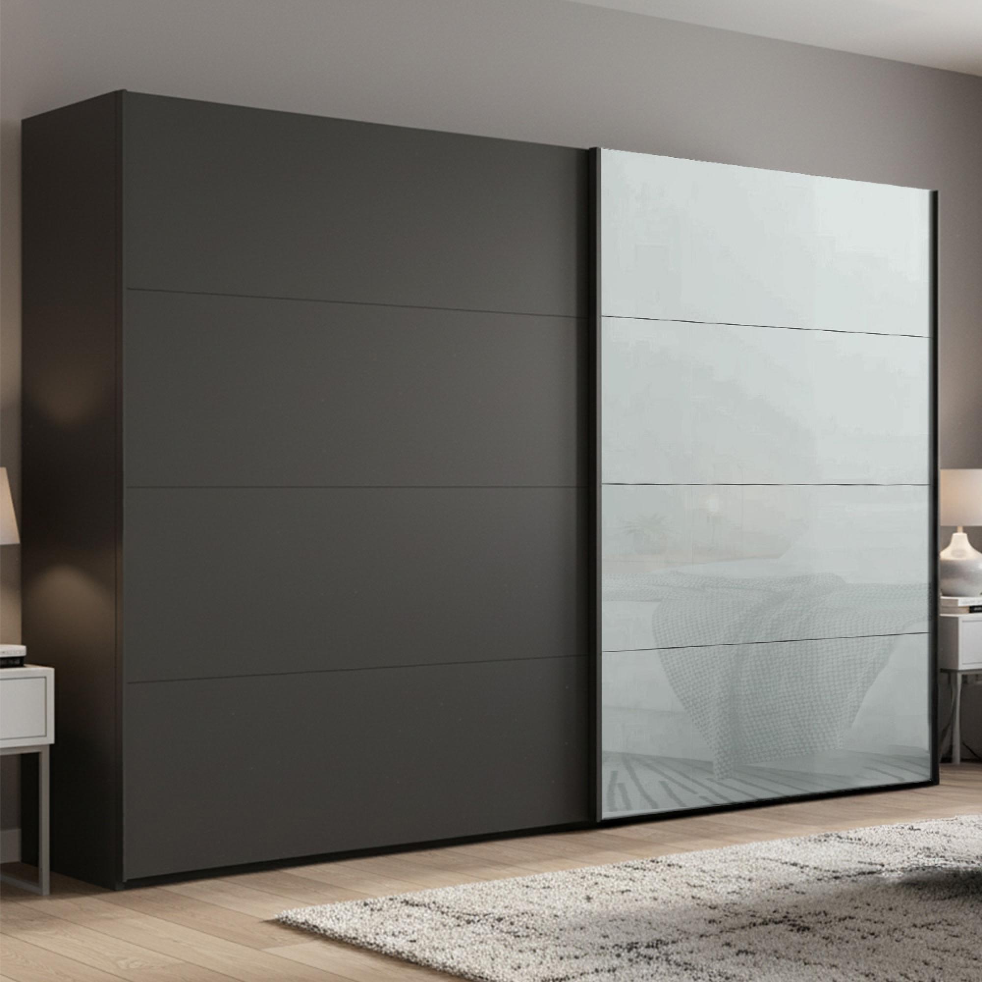 Beluga Extra Sliding Wardrobe - 271cm - 2 Door - Graphite & Silk Grey Glass Front
