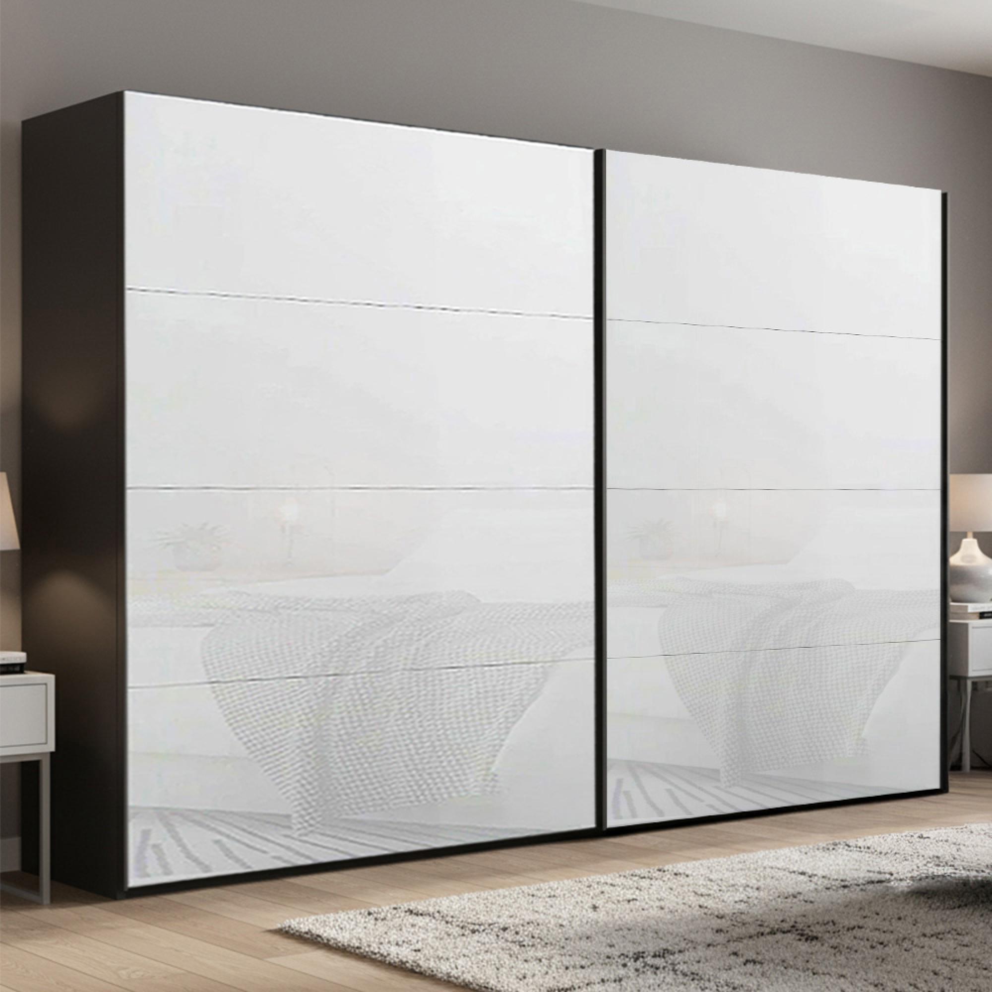 Rauch Beluga Extra 271cm 2 Door Sliding Wardrobe - Graphite and White Glass