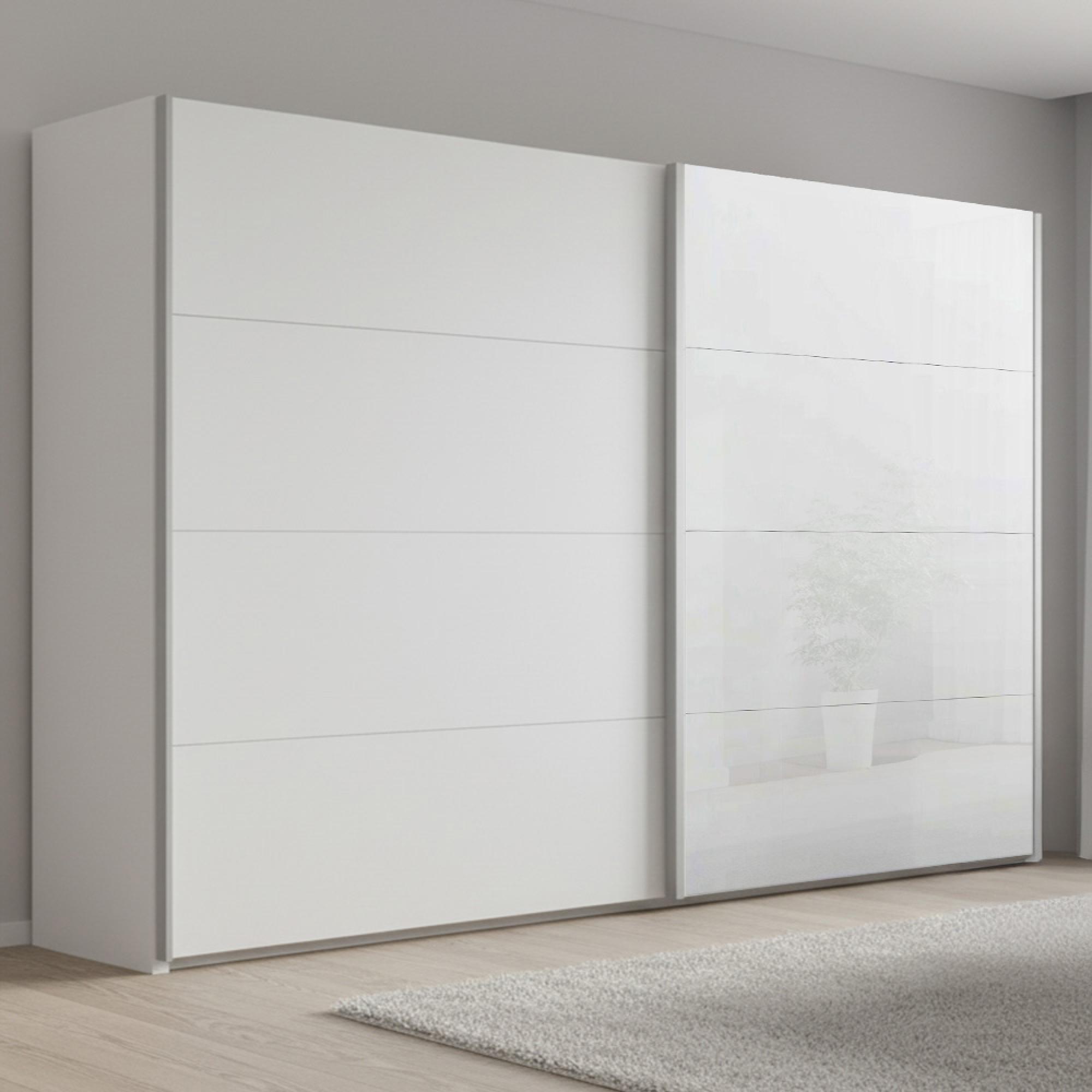 Beluga Extra Sliding Wardrobe - 271cm - 2 Door - White High Gloss & Alpine White Front