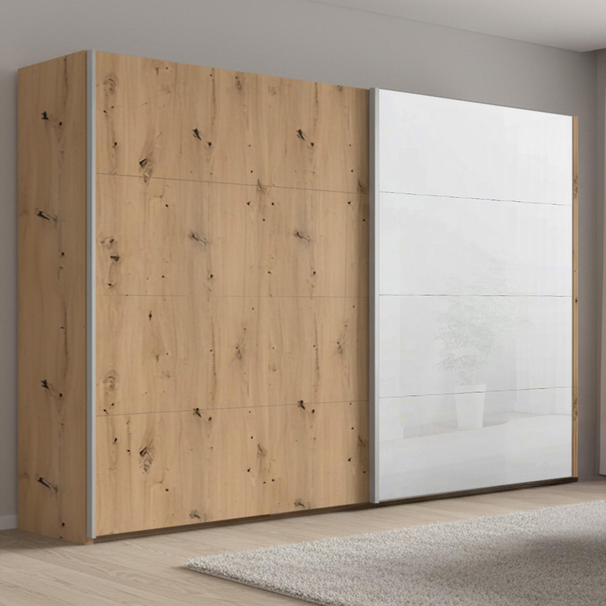 Beluga Extra Sliding Wardrobe - 271cm - 2 Door - White High Gloss & Artisan Oak Front