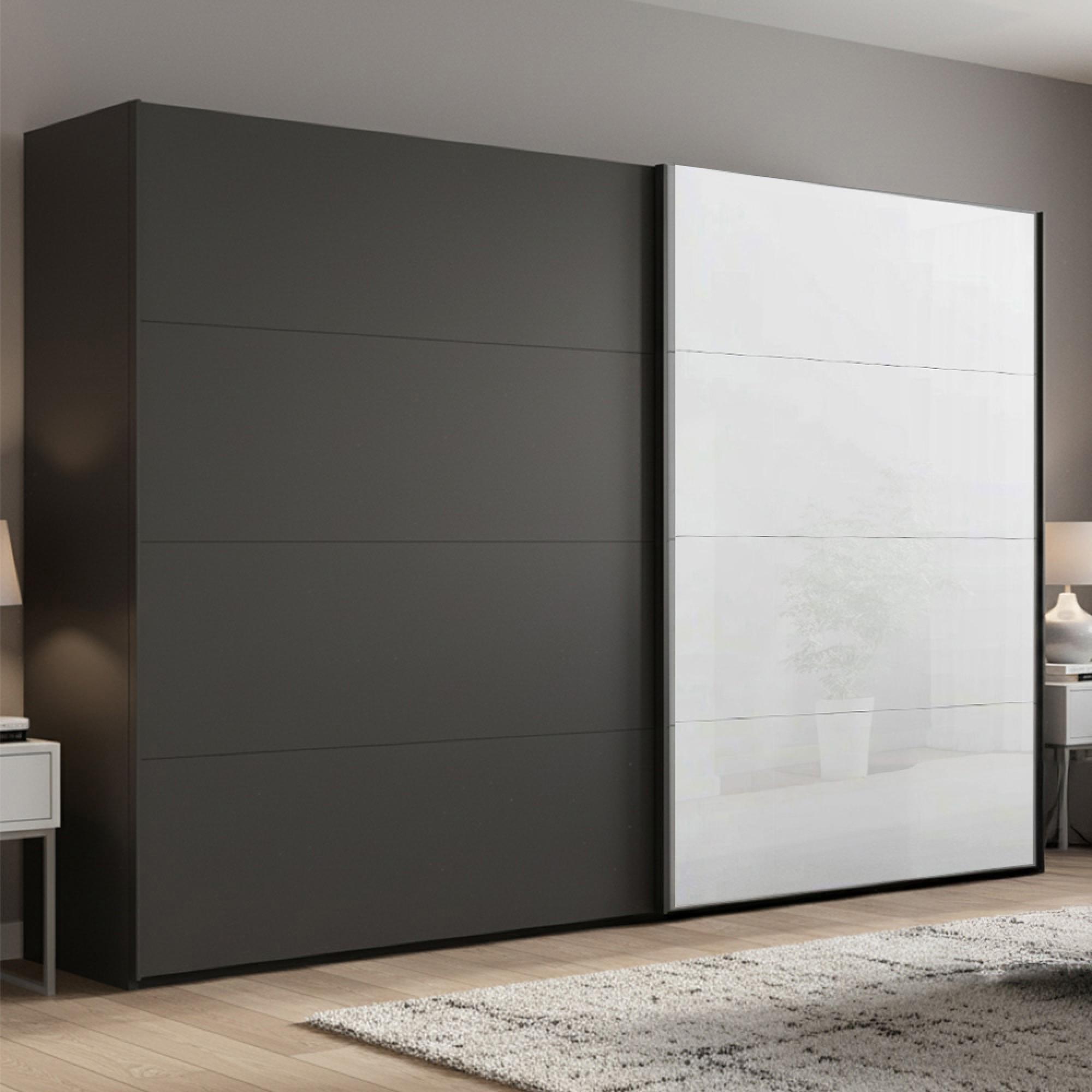 Beluga Extra Sliding Wardrobe - 271cm - 2 Door - White High Gloss & Graphite Front