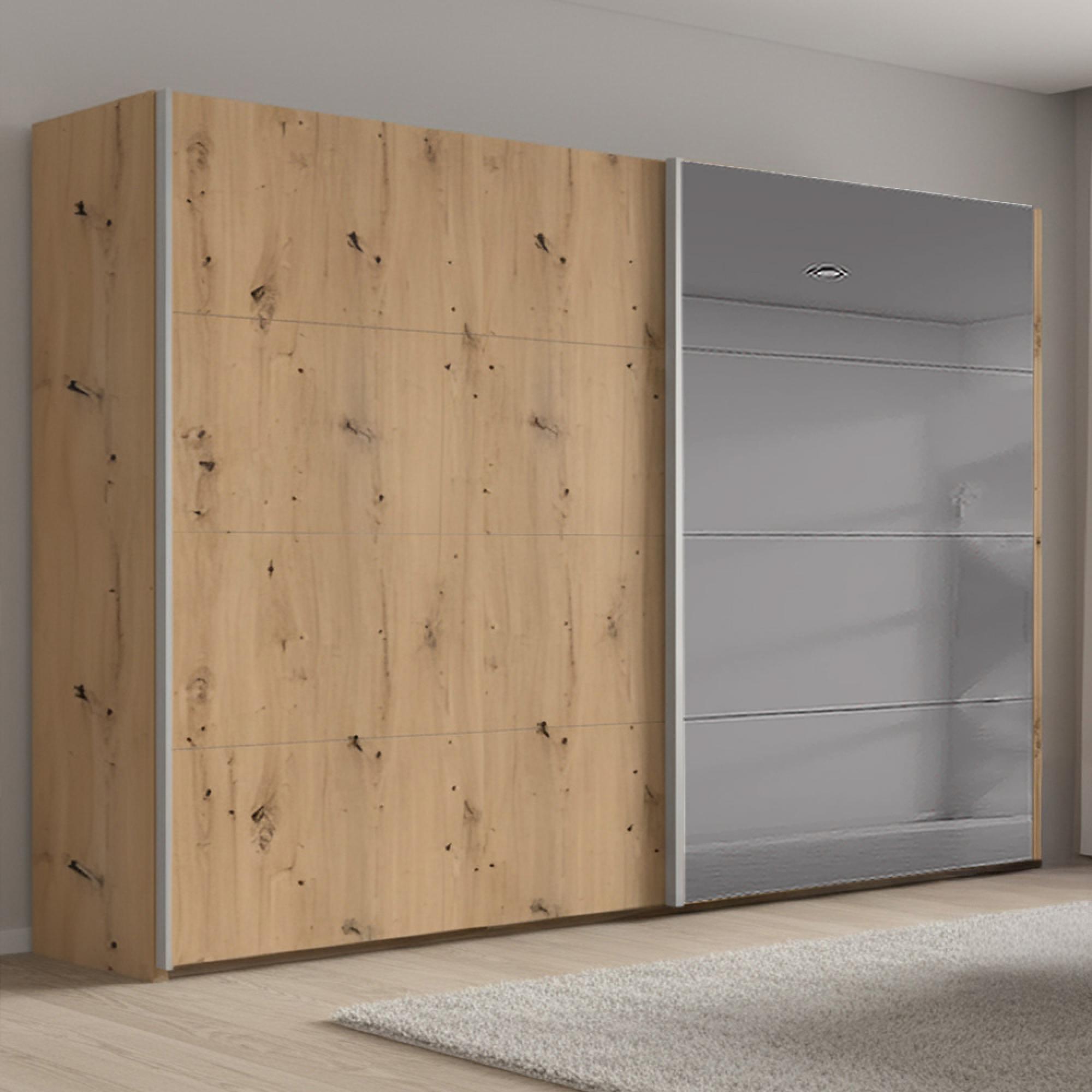 Rauch Beluga Extra 271cm 2 Door Sliding Wardrobe with Grey Mirror - Artisan Oak