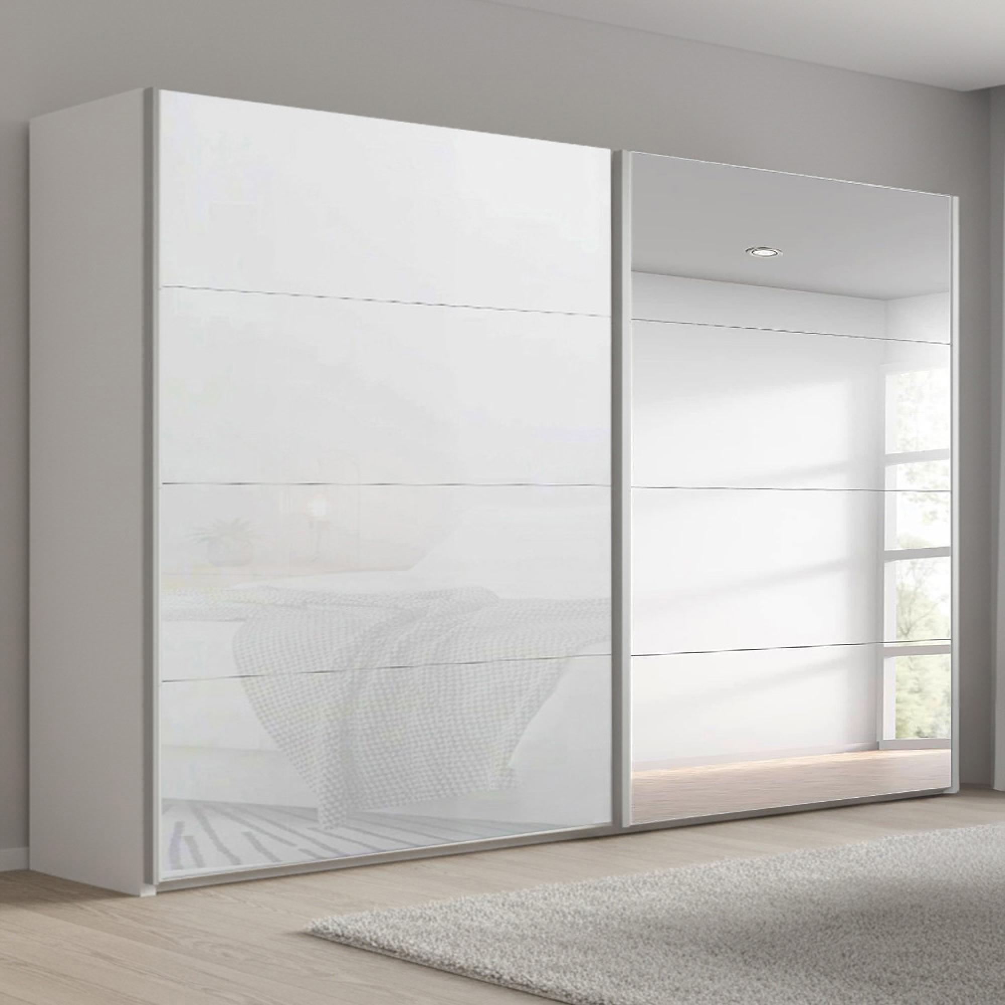 Beluga Extra Sliding Wardrobe - 271cm - 2 Door - Mirror - Alpine White & White Glass