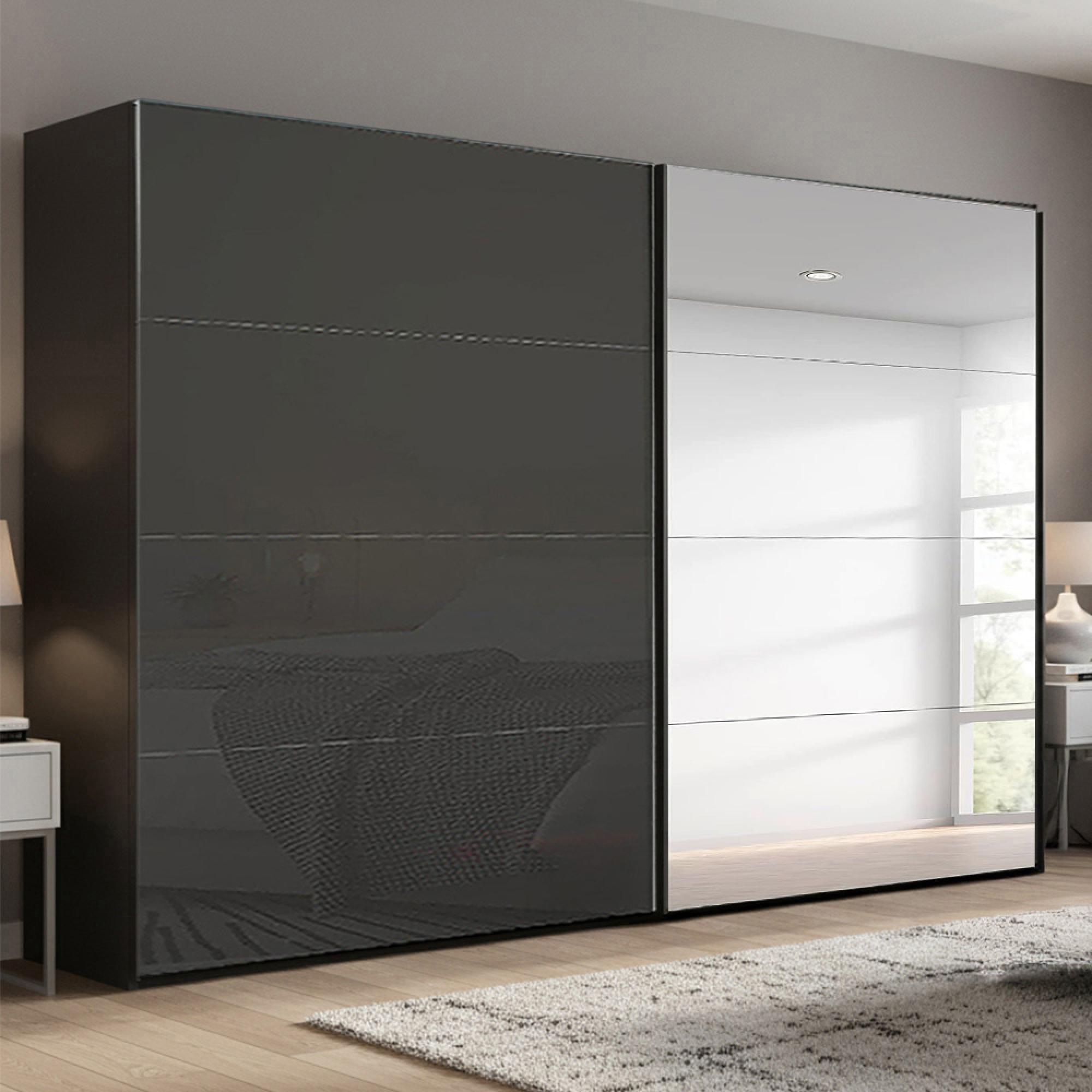 Beluga Extra Sliding Wardrobe - 271cm - 2 Door - Mirror - Graphite & Basalt Glass