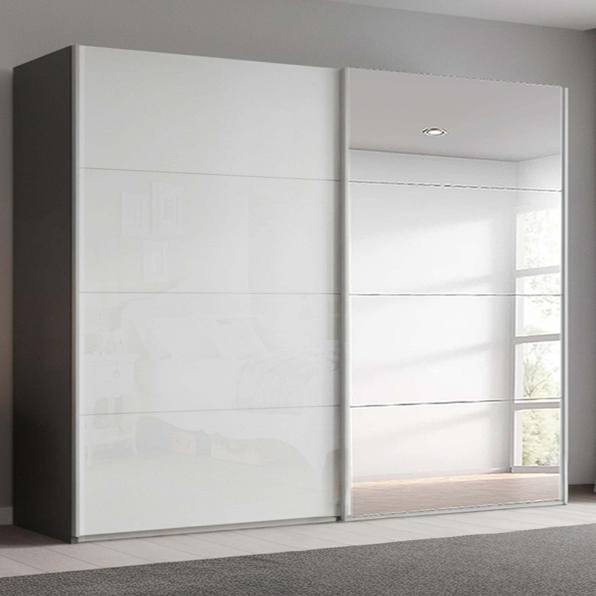 Beluga Extra Sliding Wardrobe - 271cm - 2 Door - Mirror - Graphite & White High Gloss