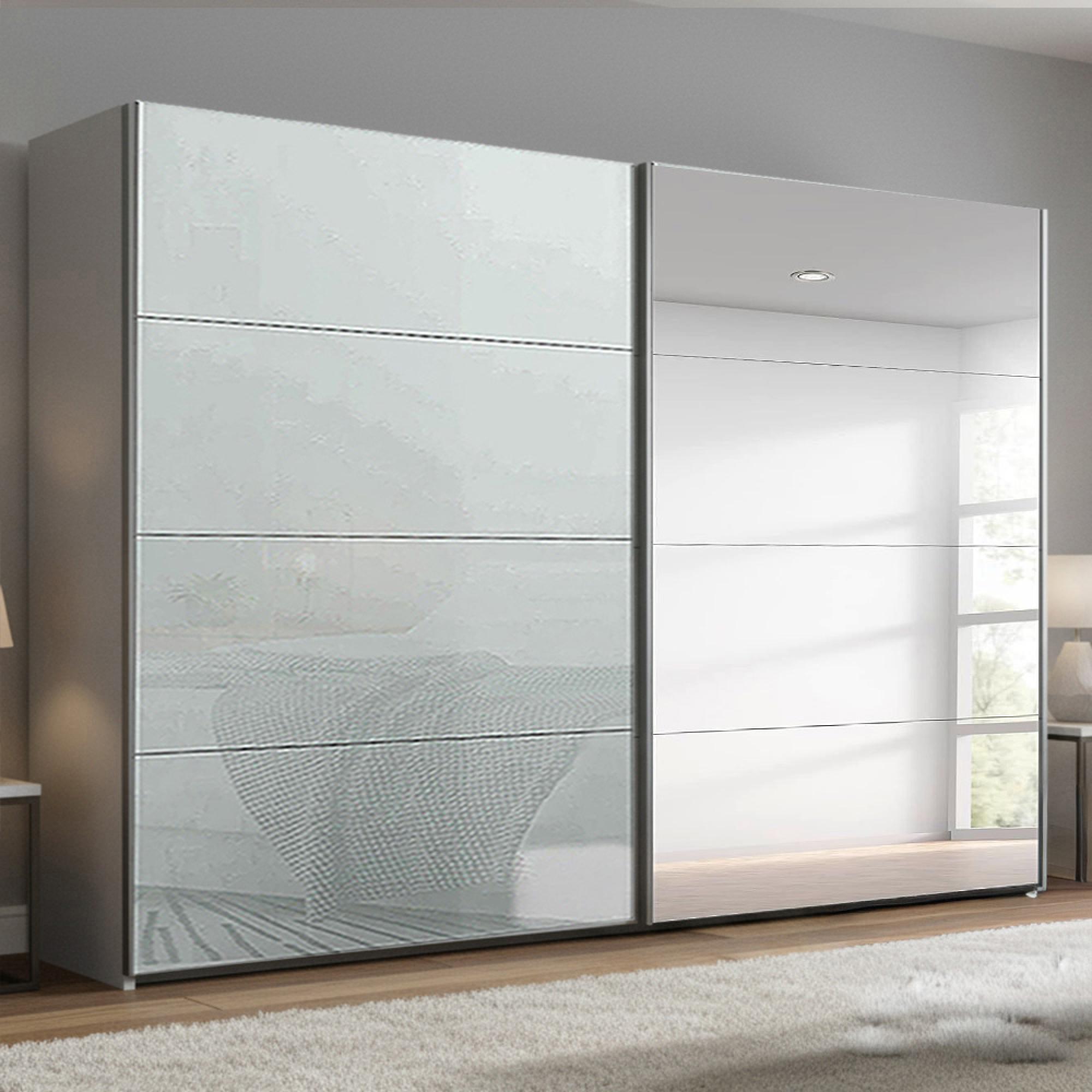 Beluga Extra Sliding Wardrobe - 271cm - 2 Door - Mirror - Silk Grey & Silk Grey Glass