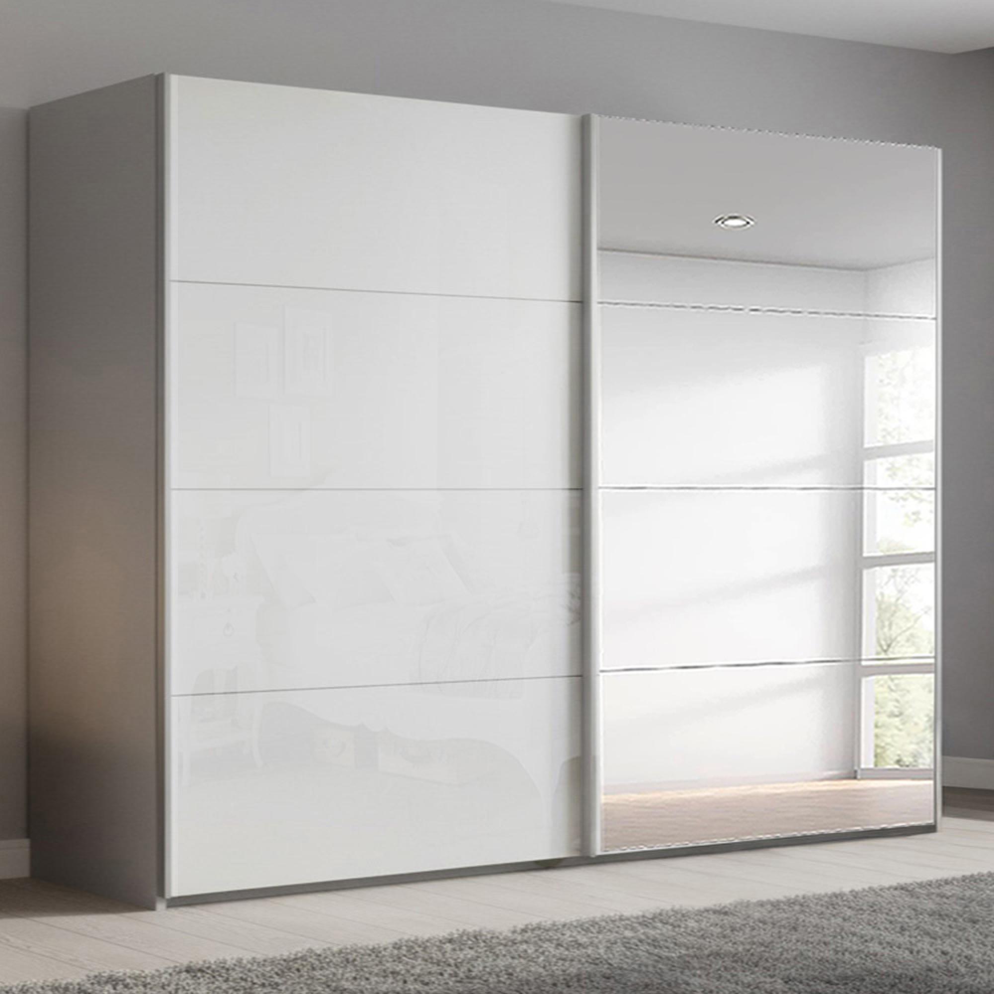Beluga Extra Sliding Wardrobe - 271cm - 2 Door - Mirror - Silk Grey & White High Gloss
