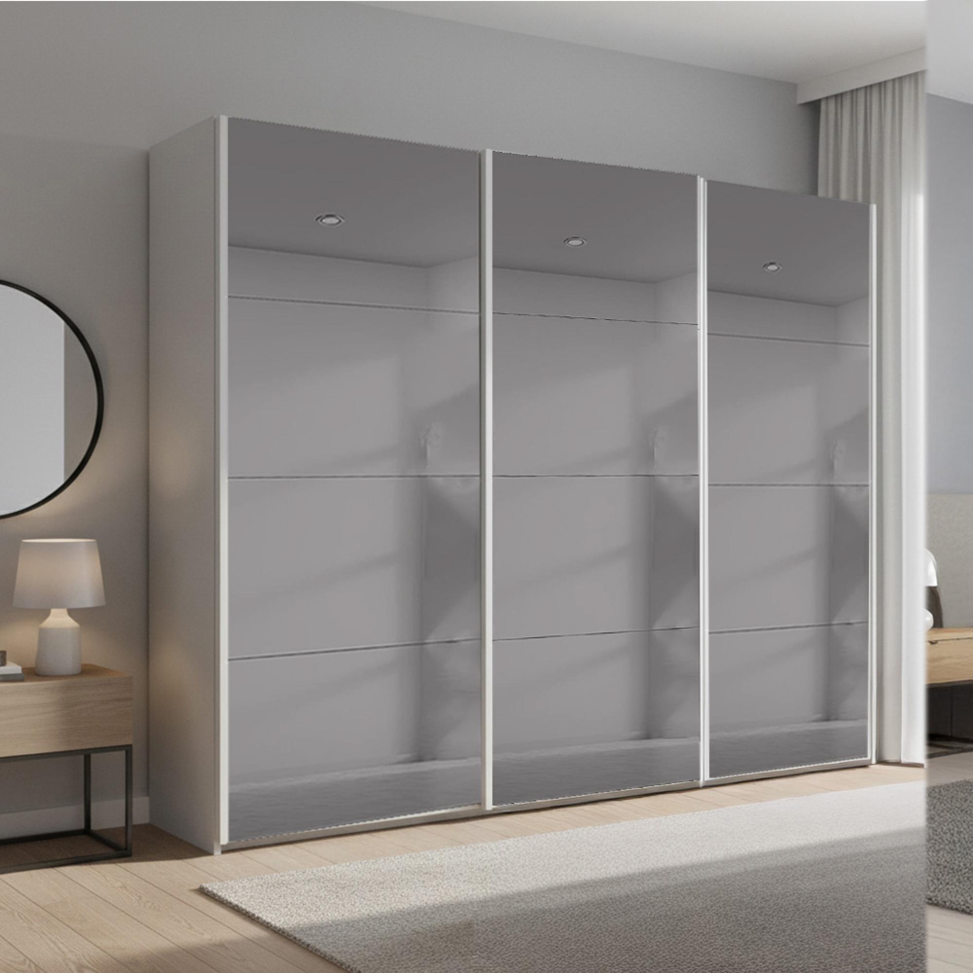 Beluga Extra Sliding Wardrobe - 271cm - 3 Door - Grey Mirrored - Silk Grey