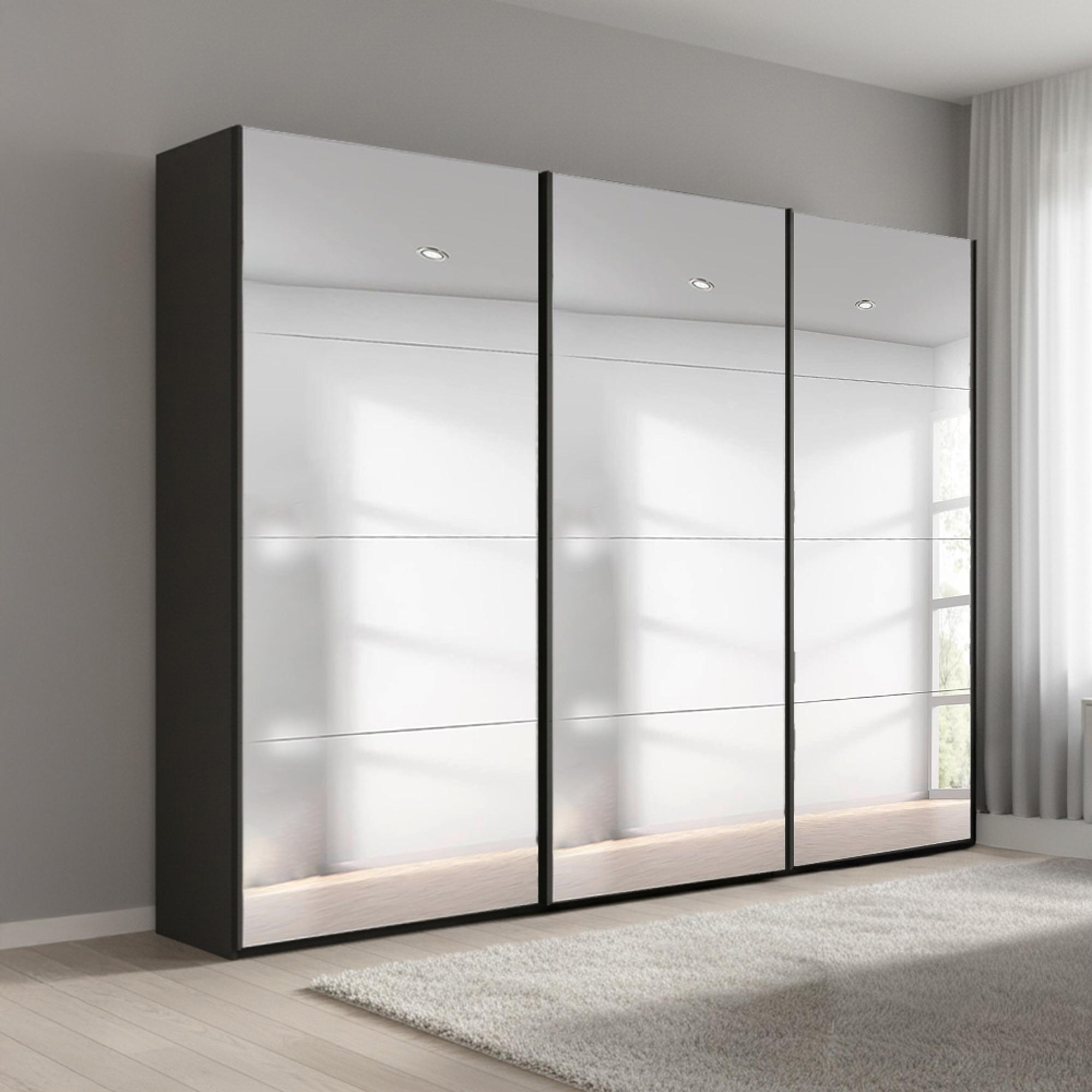 Beluga Extra Sliding Wardrobe - 271cm - 3 Door - Mirrored - Graphite