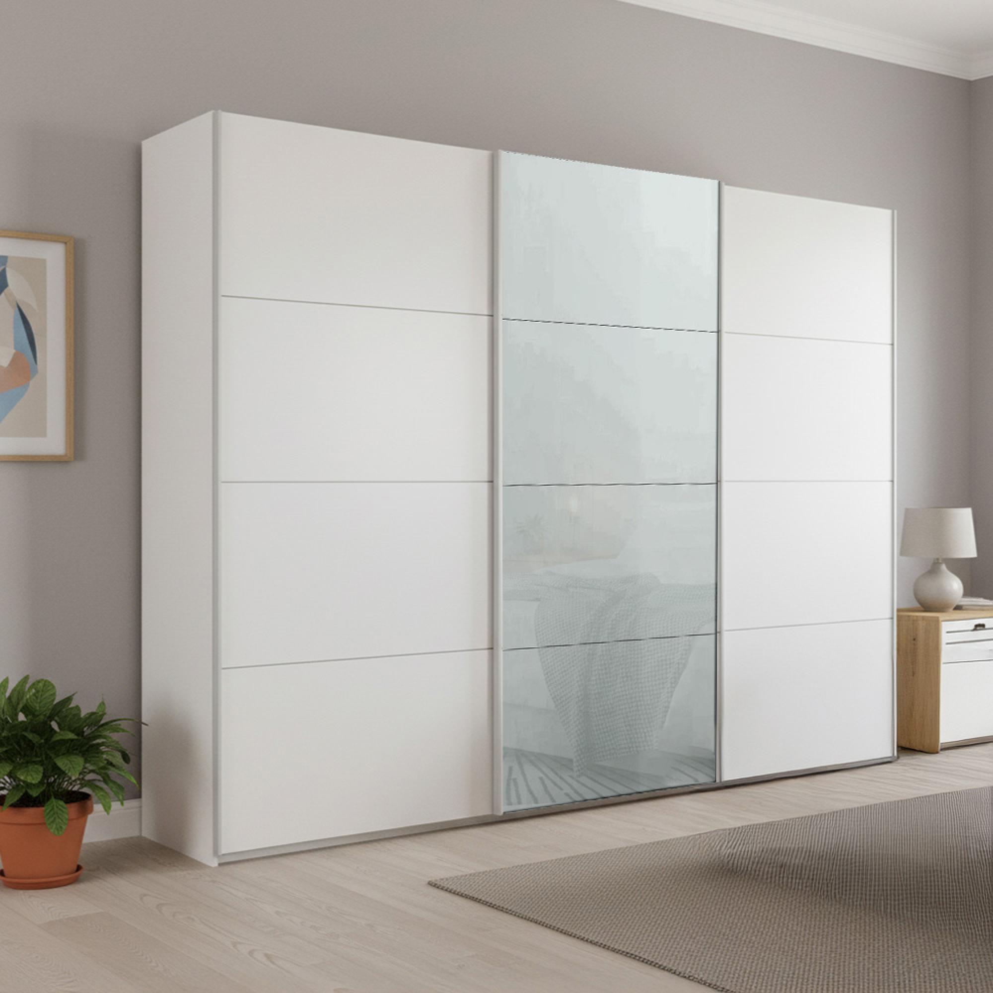 Beluga Extra Sliding Wardrobe - 271cm - 3 Door - Alpine White & Silk Grey Glass Front