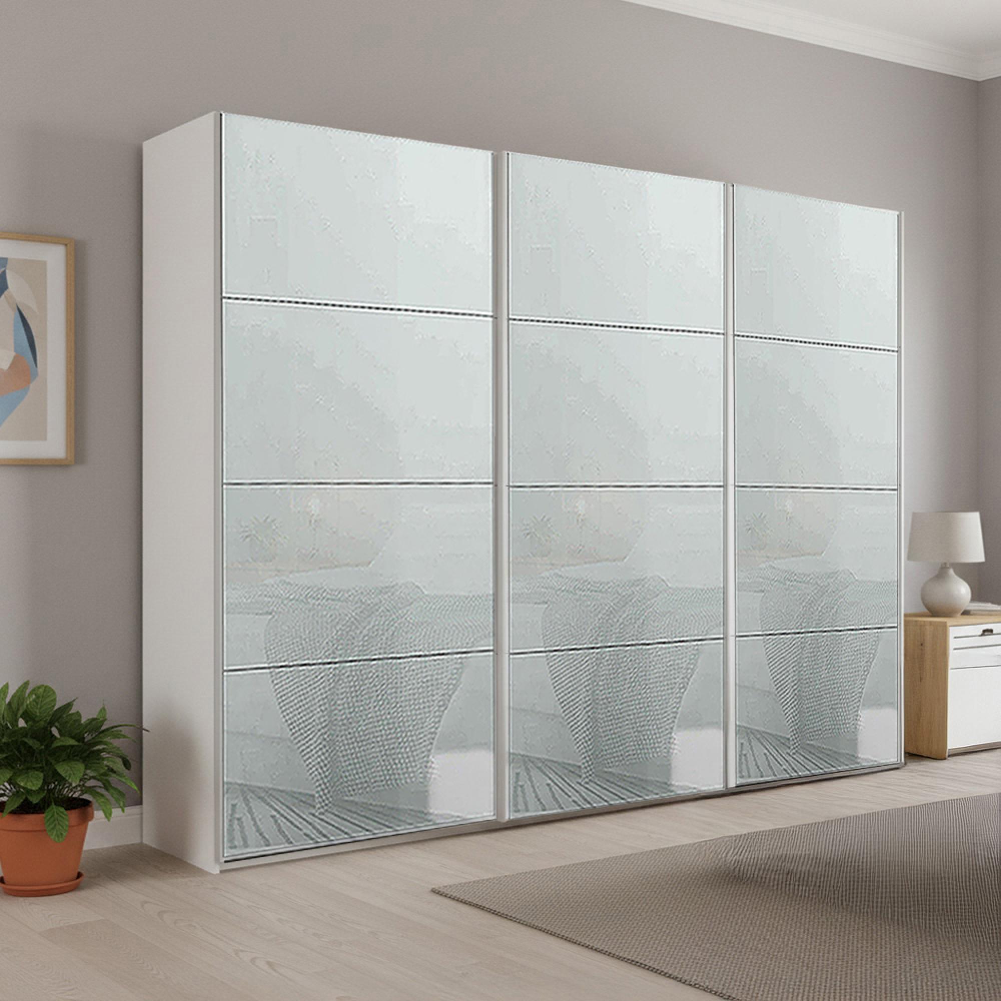 Beluga Extra Sliding Wardrobe - 271cm - 3 Door - Alpine White & Silk Grey Glass
