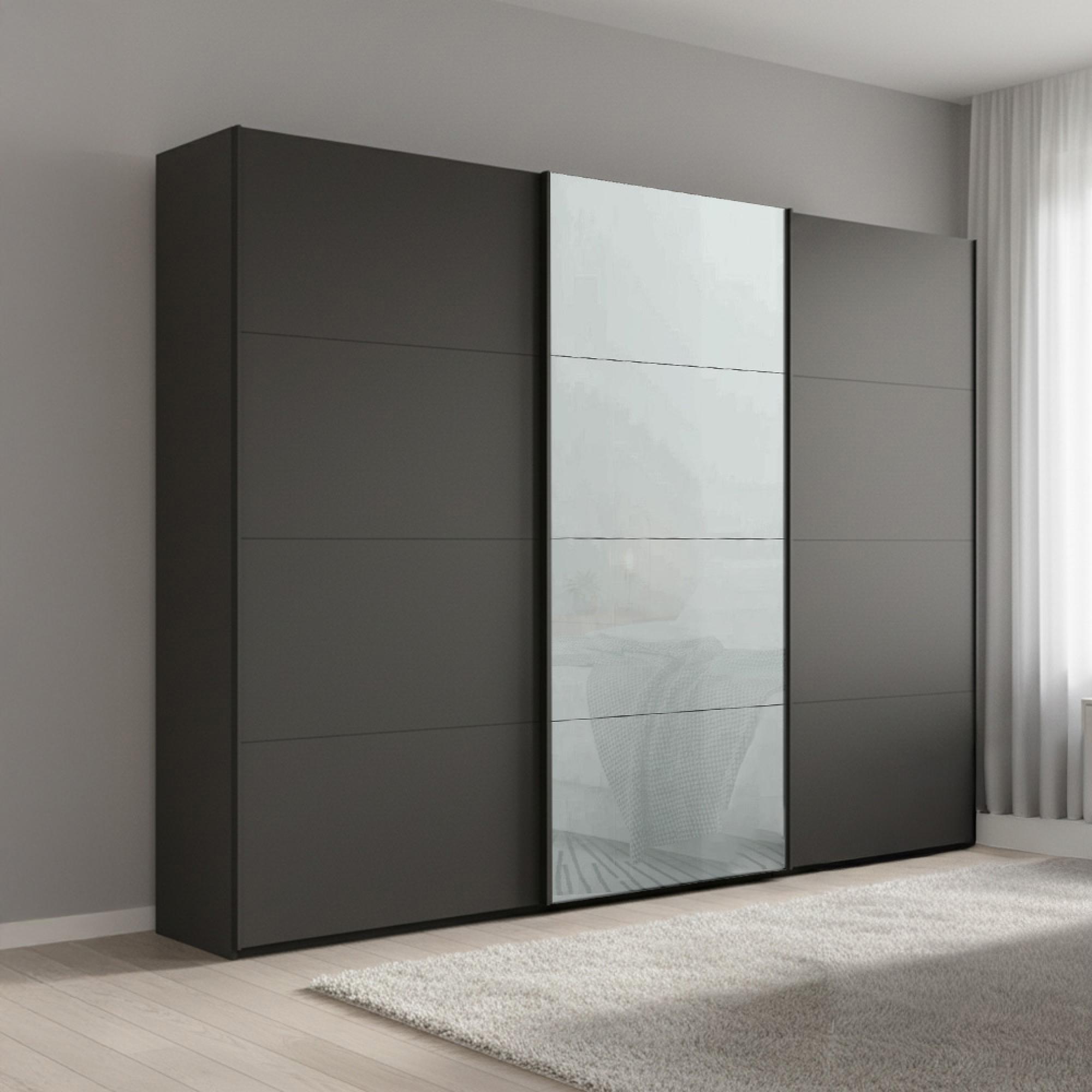 Beluga Extra Sliding Wardrobe - 271cm - 3 Door - Graphite & Silk Grey Glass Front