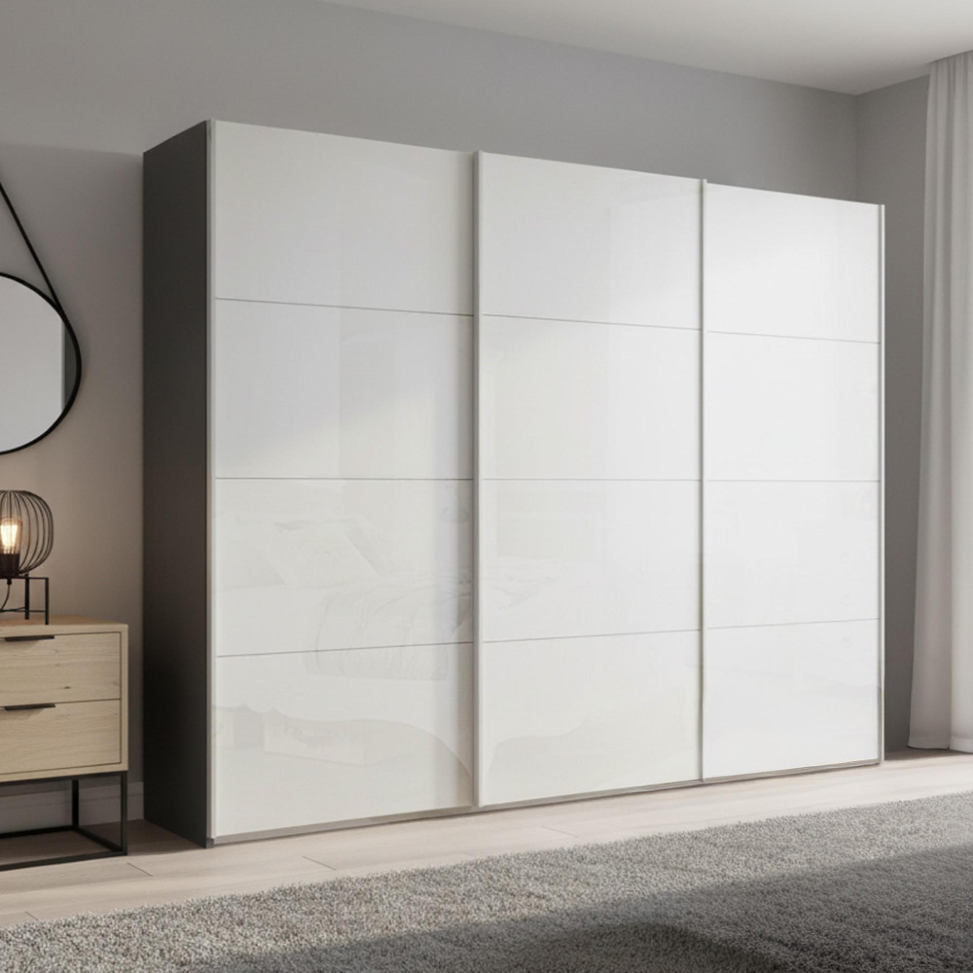 Beluga Extra Sliding Wardrobe - 271cm - 3 Door - Graphite & White High Gloss
