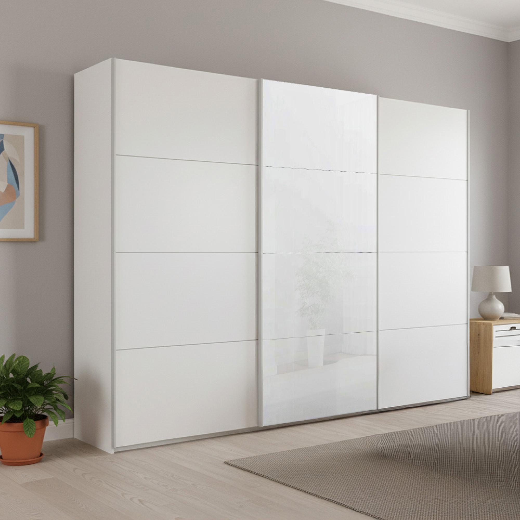 Beluga Extra Sliding Wardrobe - 271cm - 3 Door - White High Gloss & Alpine White Front