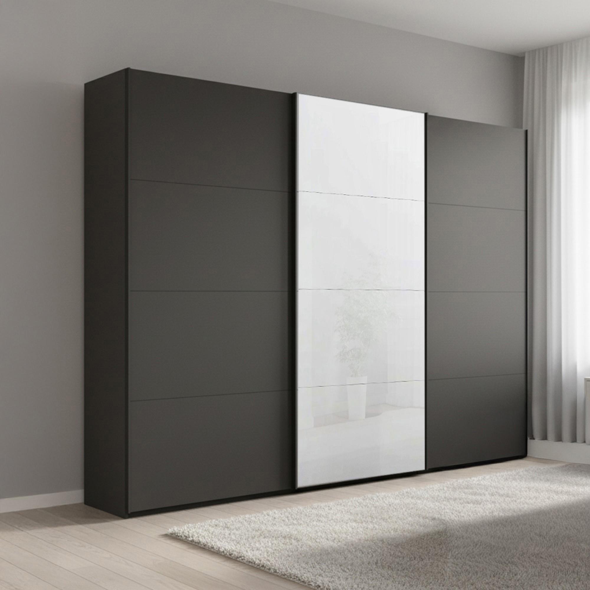 Beluga Extra Sliding Wardrobe - 271cm - 3 Door - White High Gloss & Graphite Front