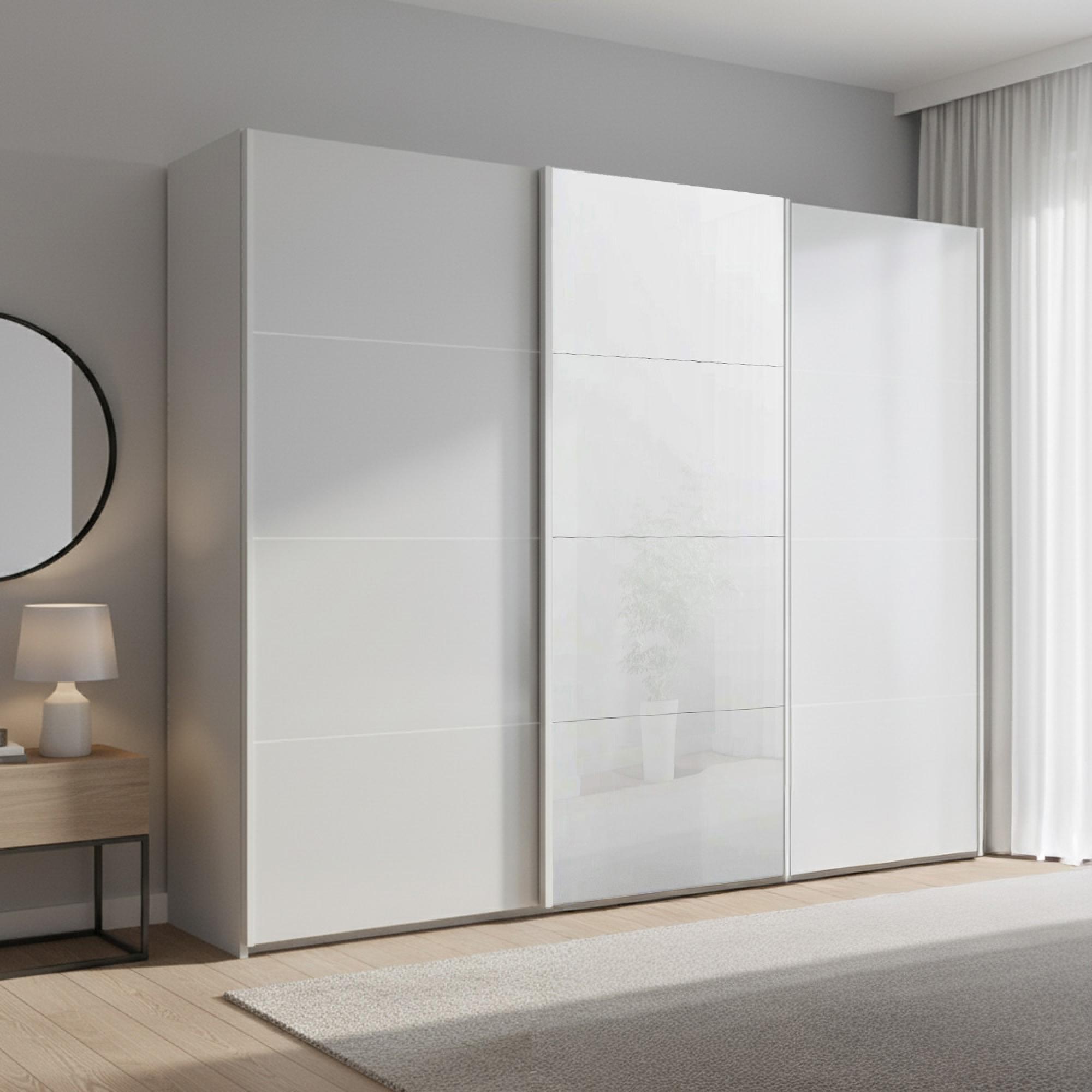 Beluga Extra Sliding Wardrobe - 271cm - 3 Door - White High Gloss & Silk Grey Front