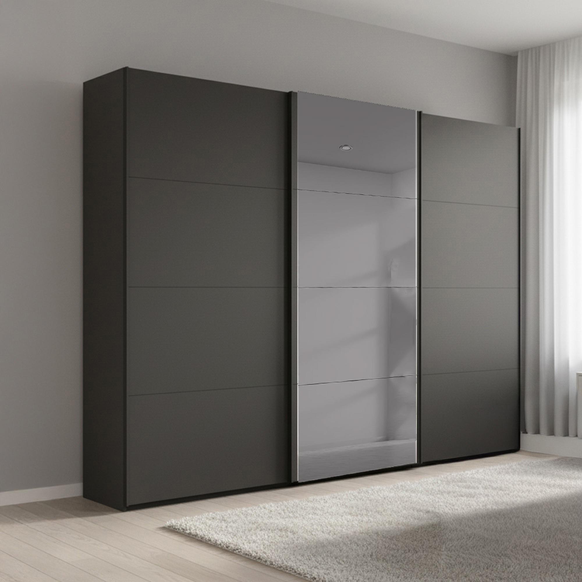 Rauch Beluga Extra 271cm 3 Door Sliding Wardrobe with Grey Mirror - Graphite