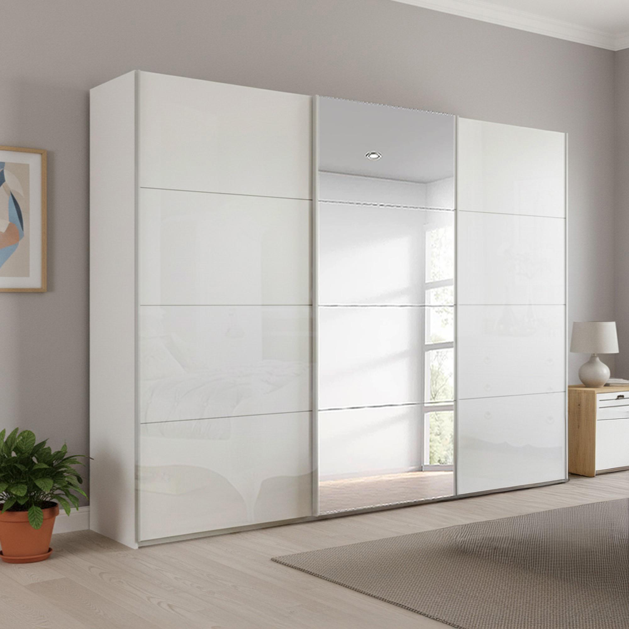 Beluga Extra Sliding Wardrobe - 271cm - 3 Door - Mirror - Alpine White & White High Gloss