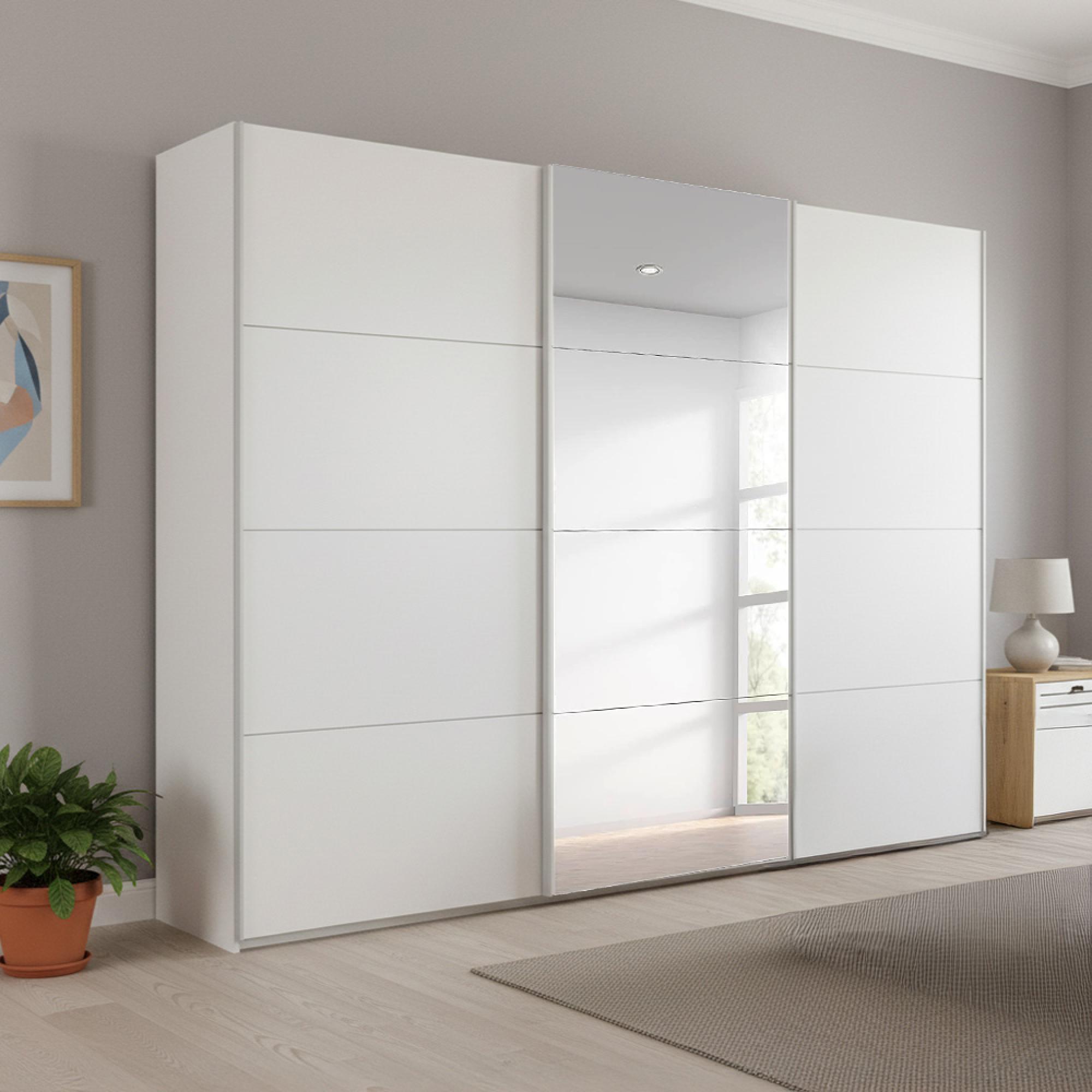 Beluga Extra Sliding Wardrobe - 271cm - 3 Door - Mirror - Alpine White
