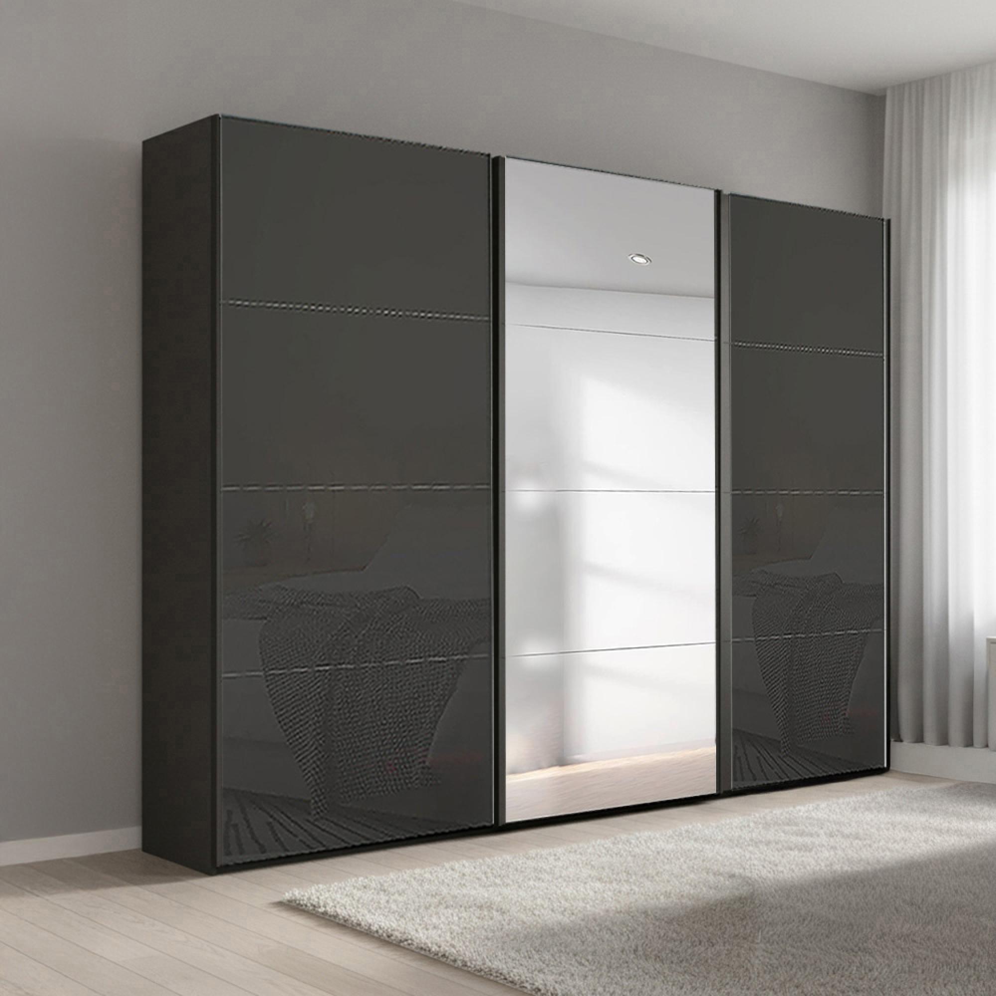 Beluga Extra Sliding Wardrobe - 271cm - 3 Door - Mirror - Graphite & Basalt Glass