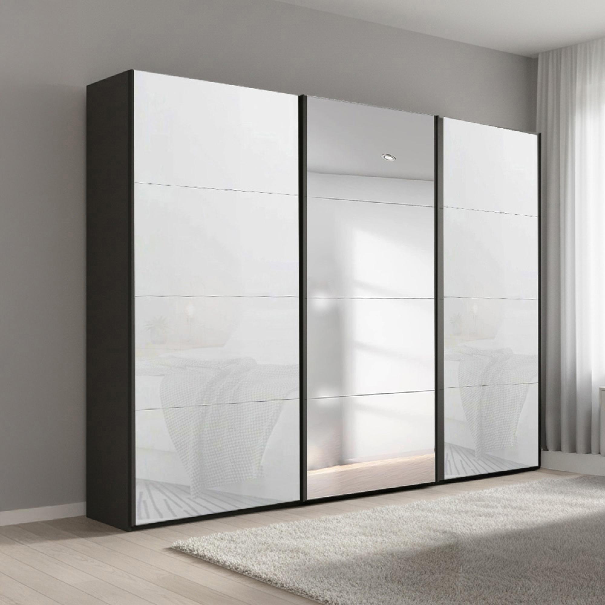 Beluga Extra Sliding Wardrobe - 271cm - 3 Door - Mirror - Graphite & White Glass
