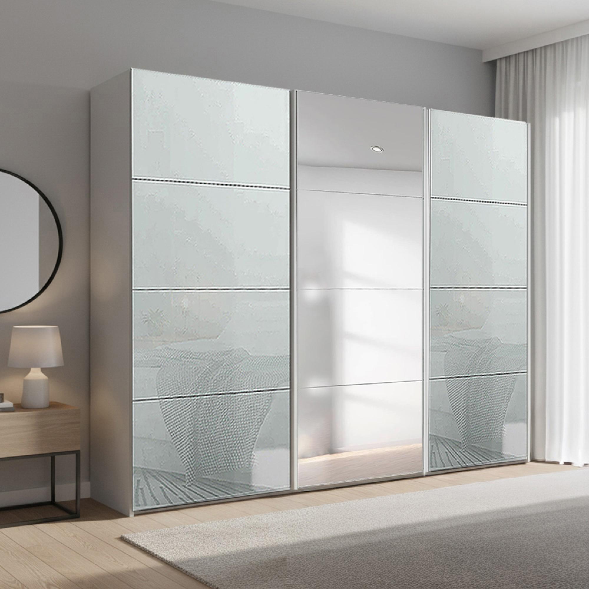 Beluga Extra Sliding Wardrobe - 271cm - 3 Door - Mirror - Silk Grey & Silk Grey Glass