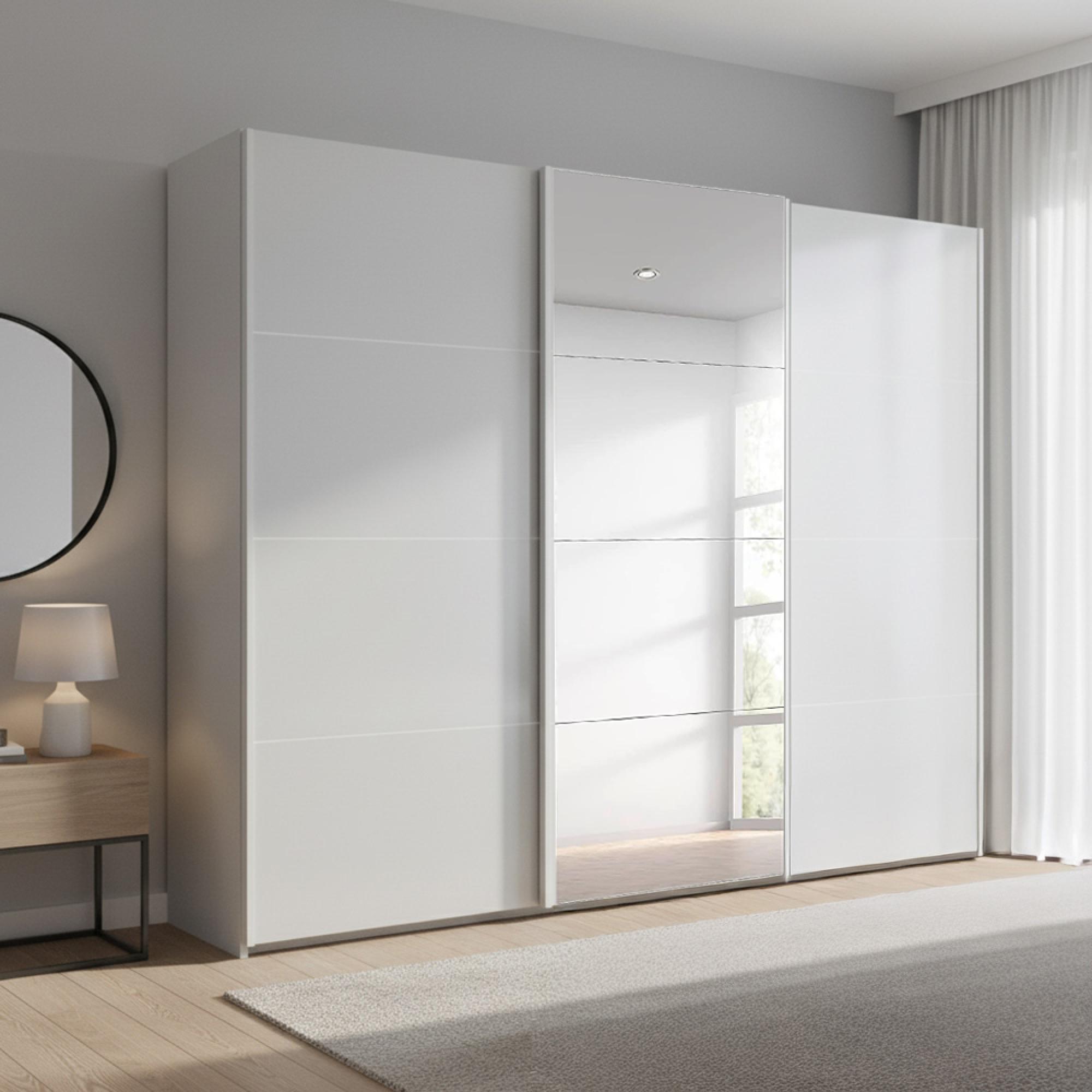 Beluga Extra Sliding Wardrobe - 271cm - 3 Door - Mirror - Silk Grey