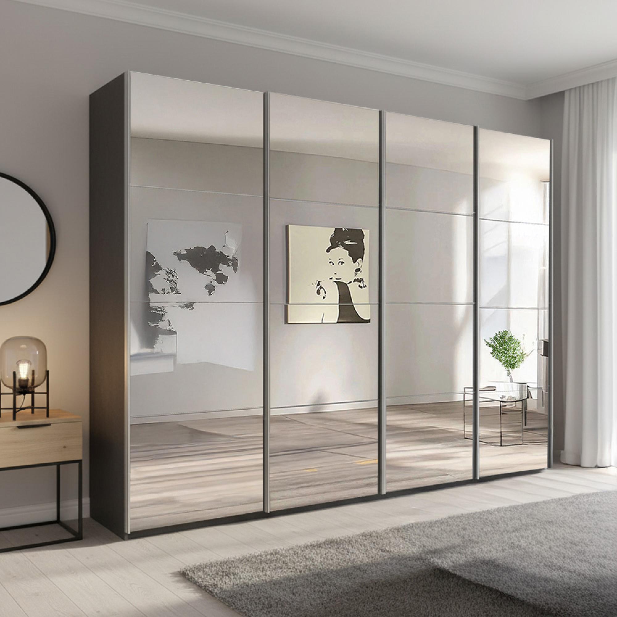 Beluga Extra Sliding Wardrobe - 271cm - 4 Door - Mirrored - Graphite