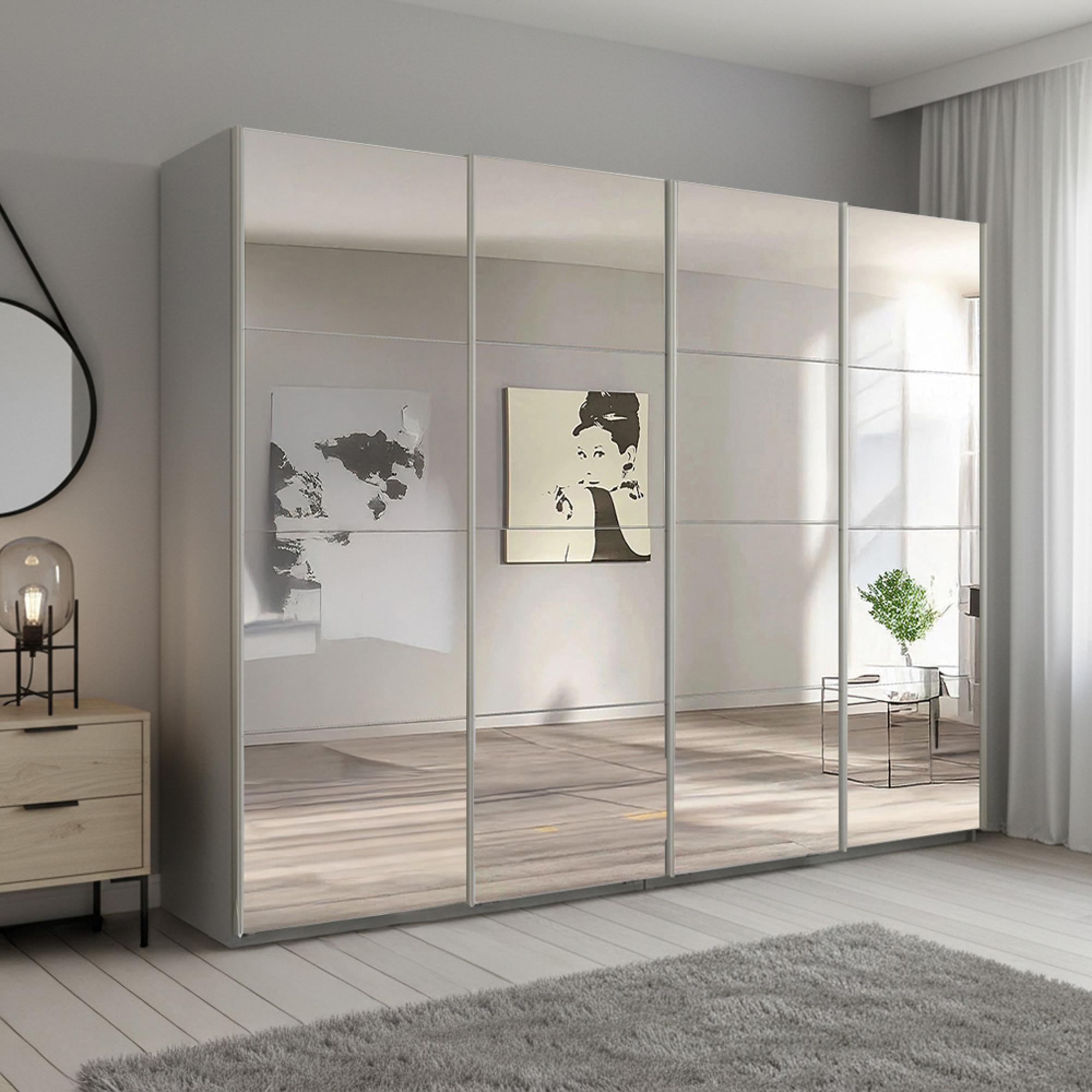 Beluga Extra Sliding Wardrobe - 271cm - 4 Door - Mirrored - Silk Grey