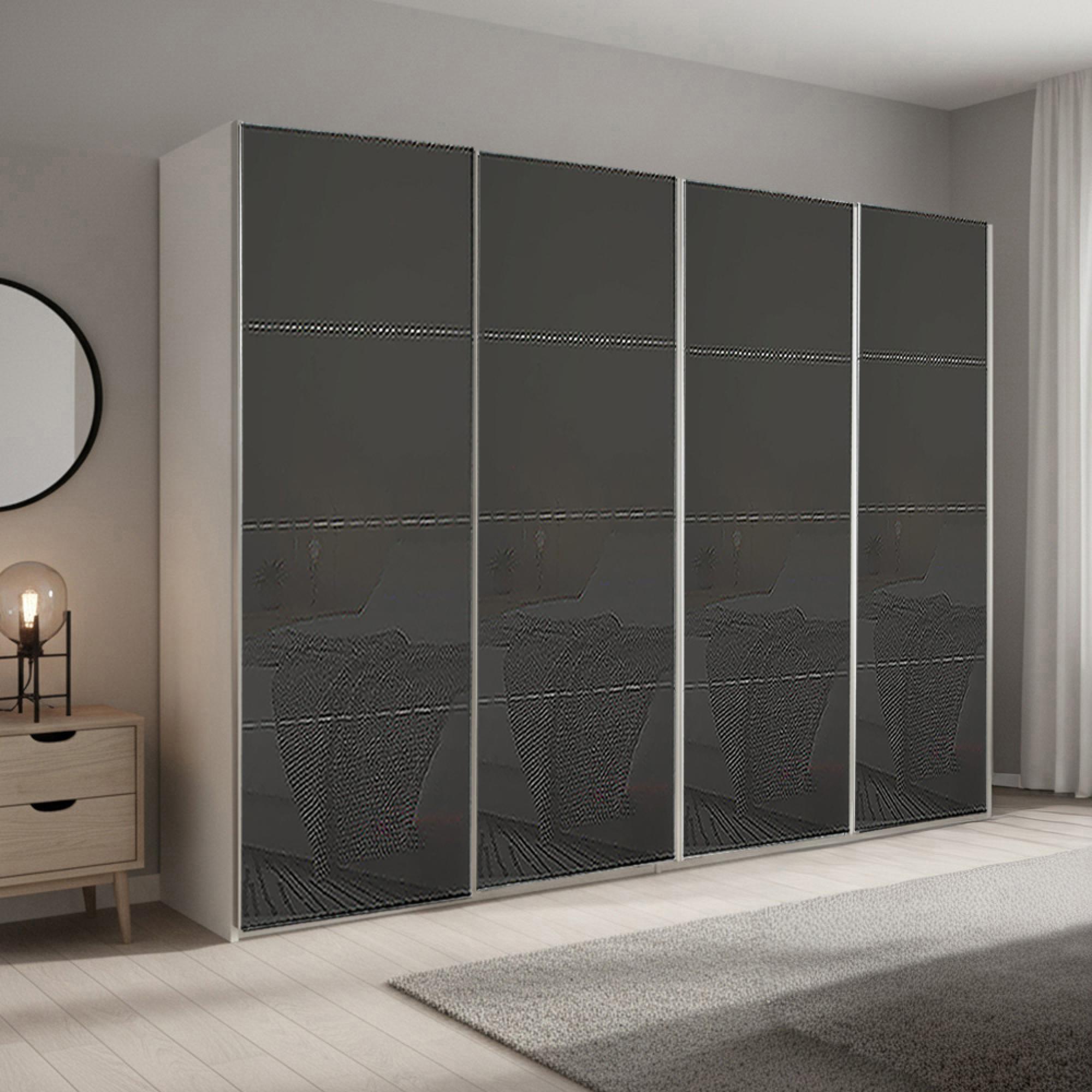 Beluga Extra Sliding Wardrobe - 271cm - 4 Door - Alpine White & Basalt Glass