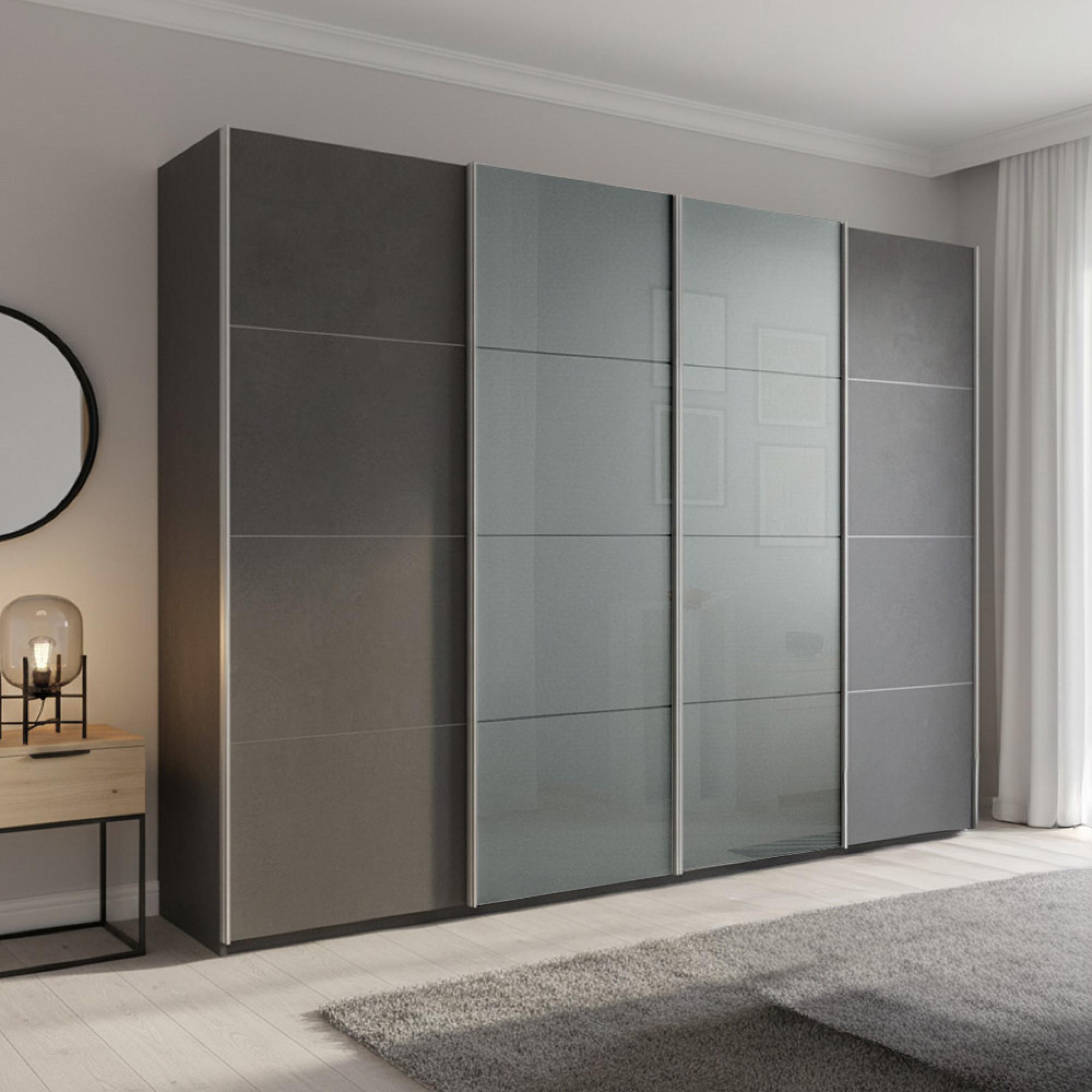 Beluga Extra Sliding Wardrobe - 271cm - 4 Door - Graphite & Silk Grey Glass Front