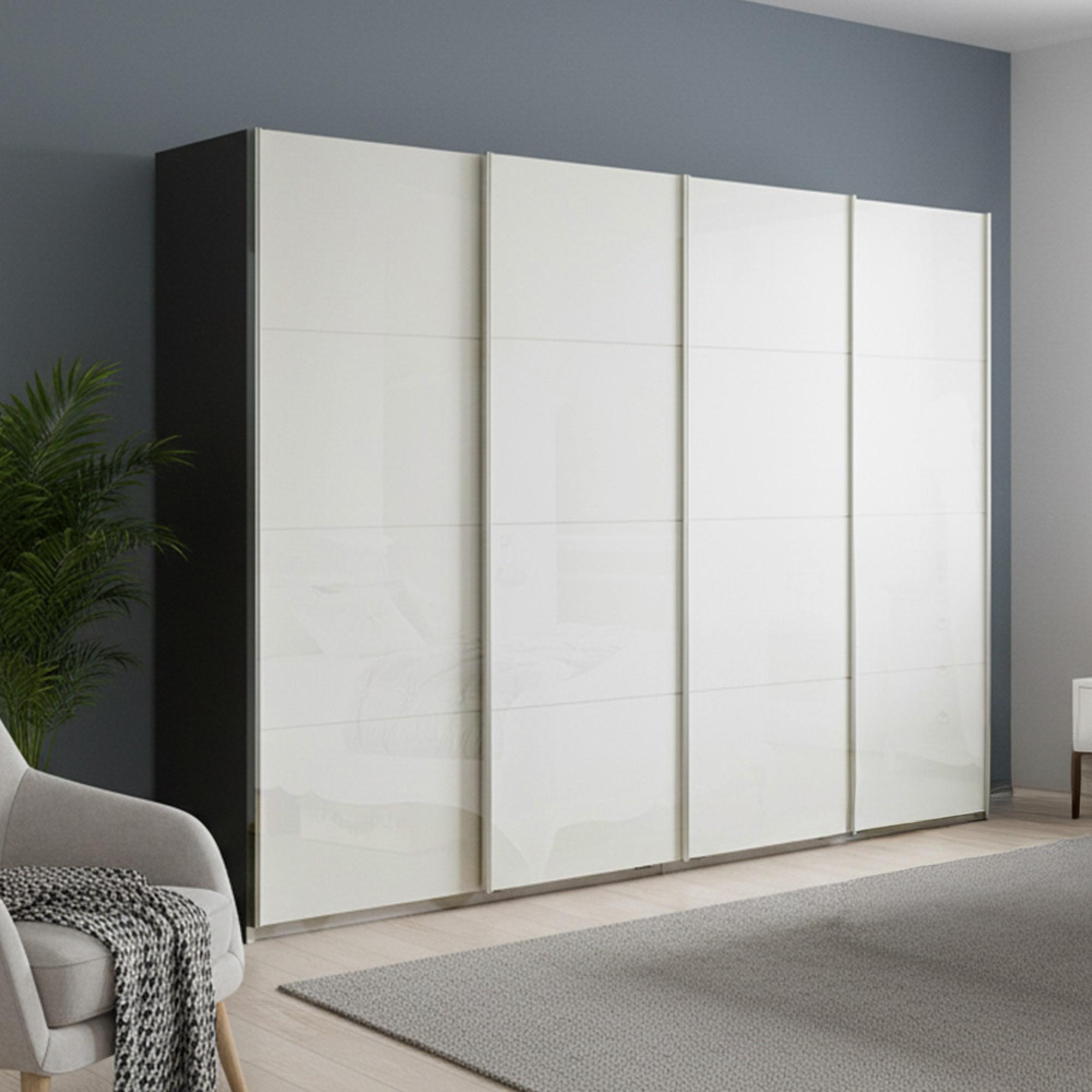 Beluga Extra Sliding Wardrobe - 271cm - 4 Door - Graphite & White High Gloss