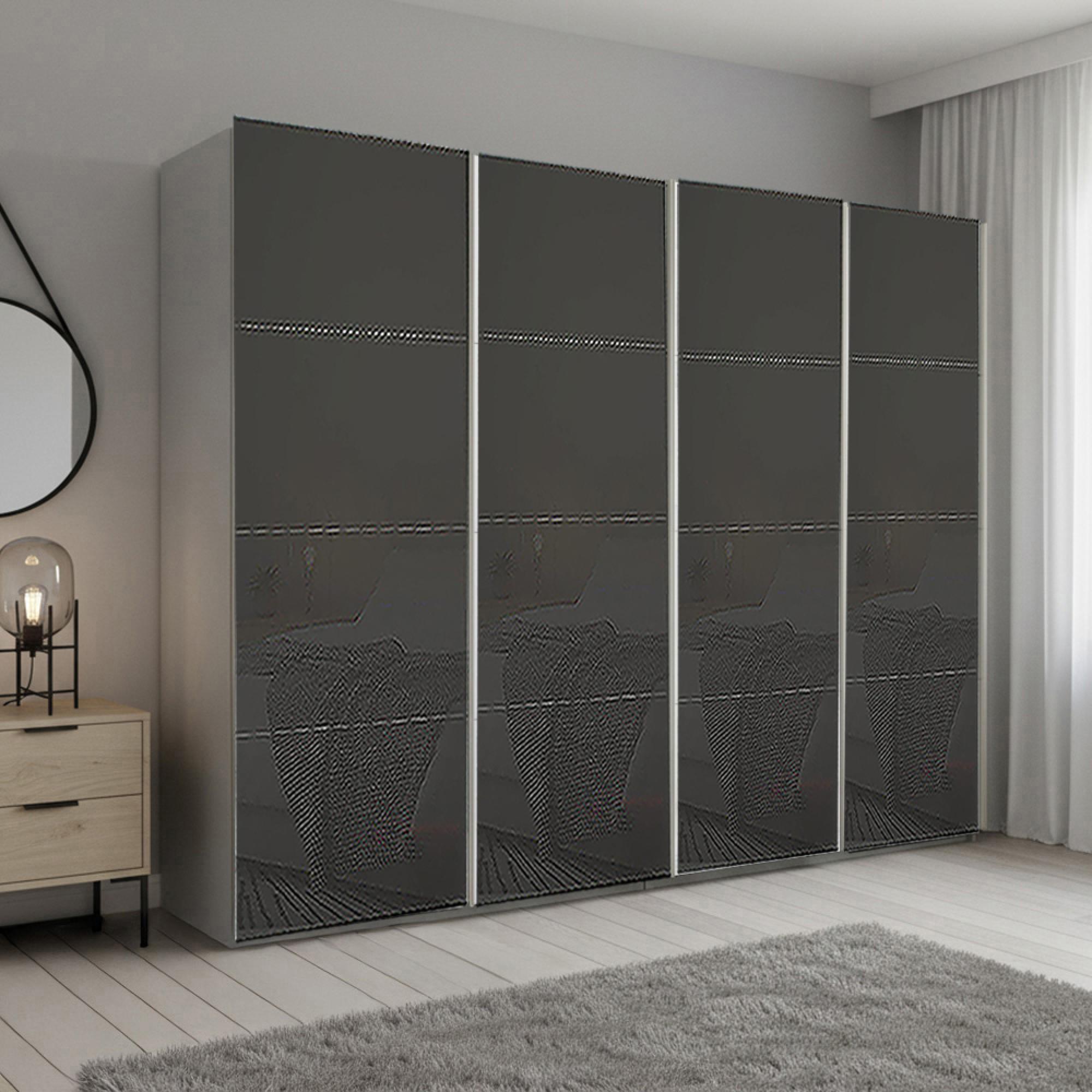 Beluga Extra Sliding Wardrobe - 271cm - 4 Door - Silk Grey & Basalt Glass