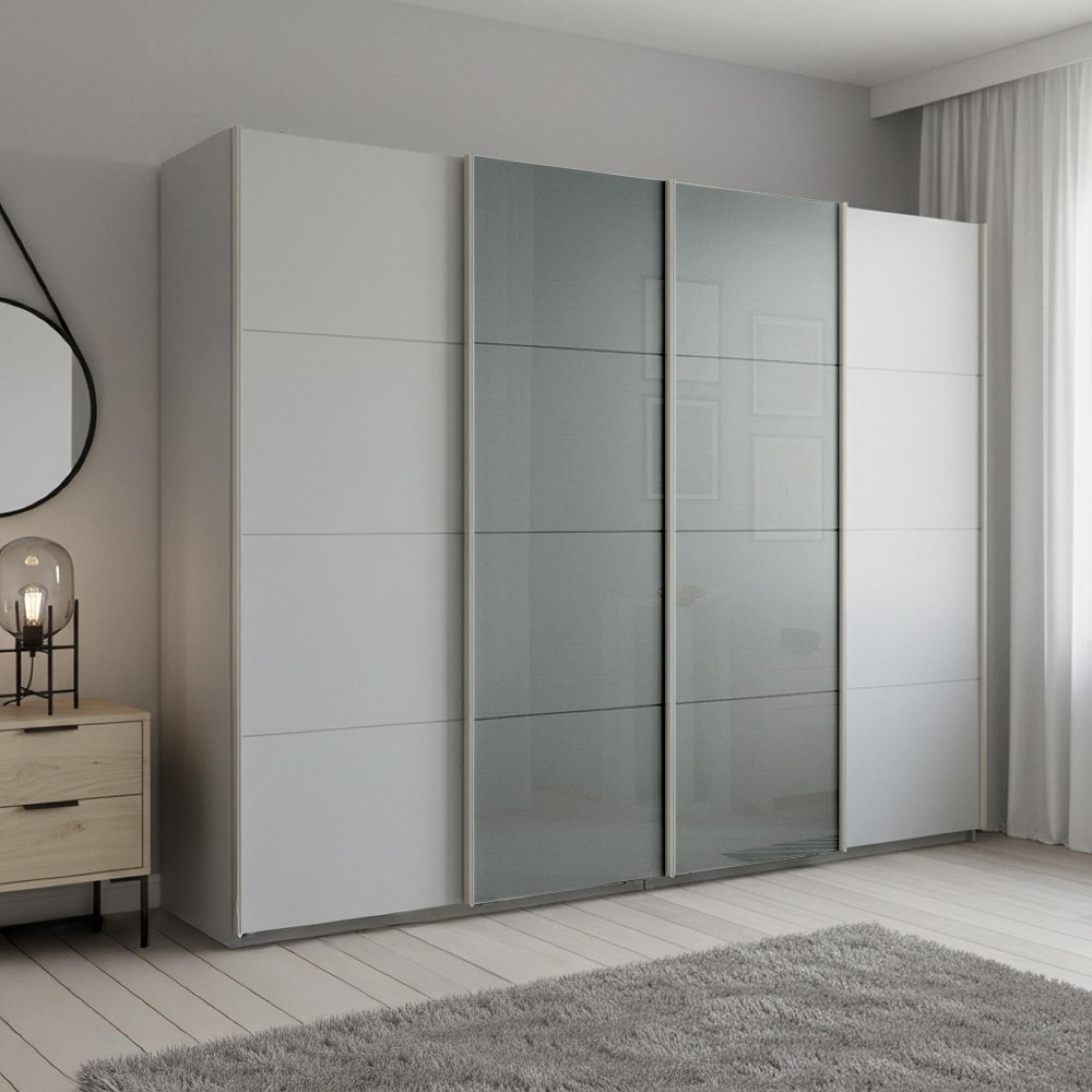 Beluga Extra Sliding Wardrobe - 271cm - 4 Door - Silk Grey & Silk Grey Glass Front