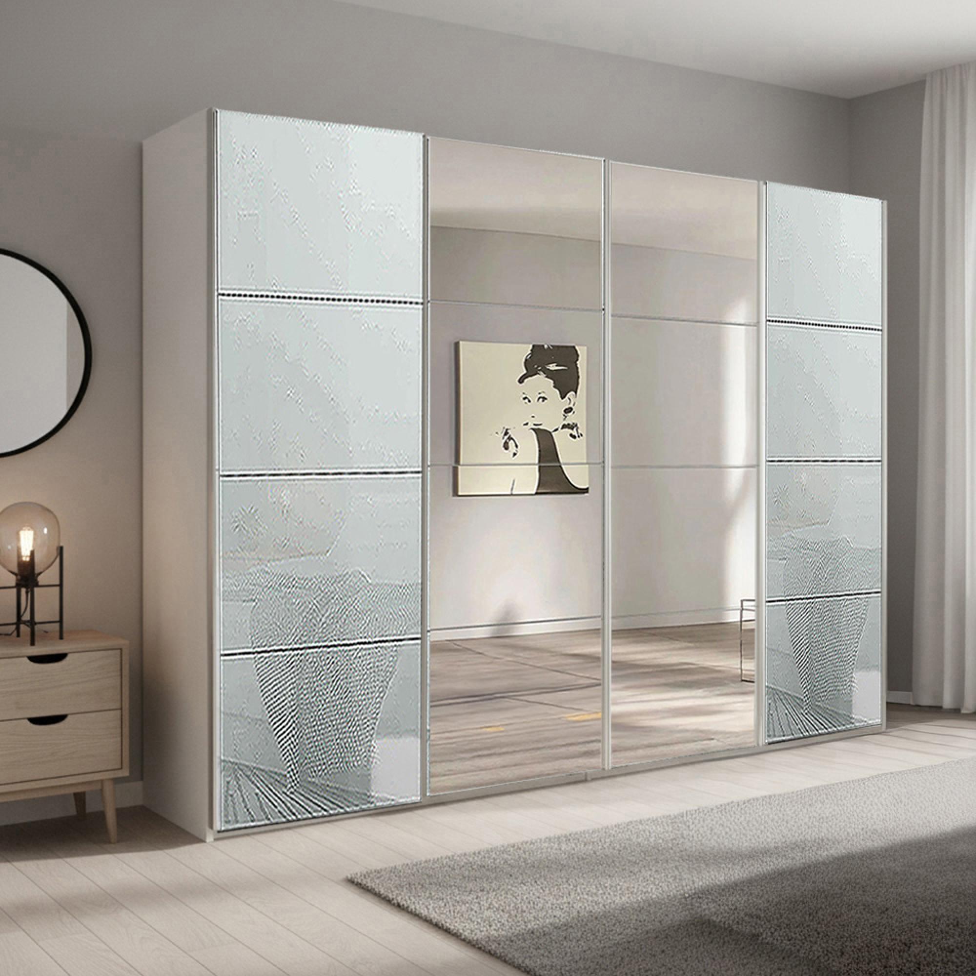 Beluga Extra Sliding Wardrobe - 271cm - 4 Door - Mirror - Alpine White & Silk Grey Glass
