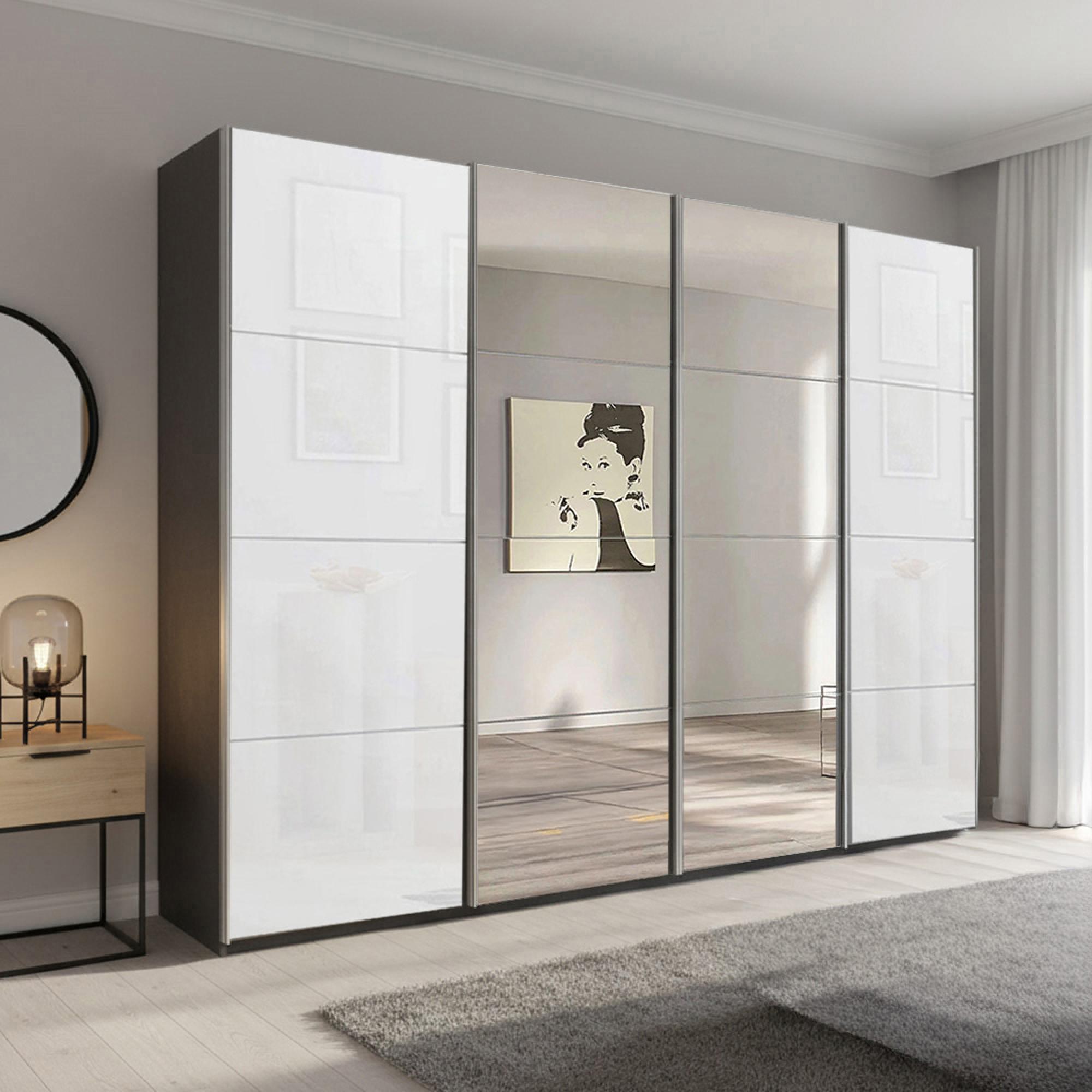 Beluga Extra Sliding Wardrobe - 271cm - 4 Door - Mirror - Graphite & White Glass