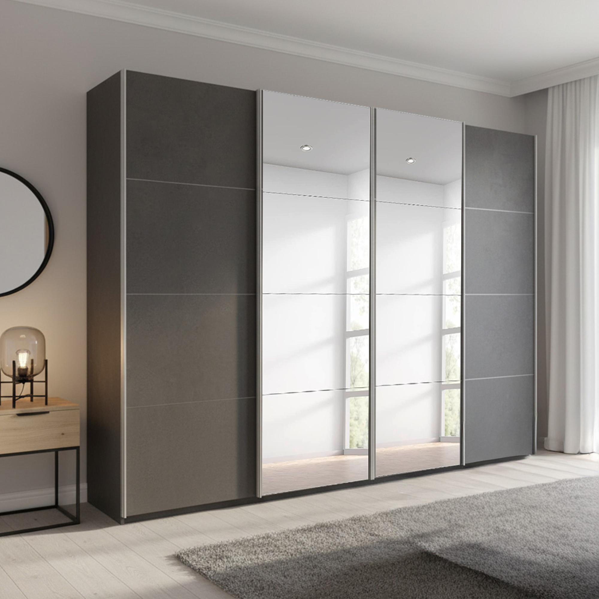 Beluga Extra Sliding Wardrobe - 271cm - 4 Door - Mirror - Graphite
