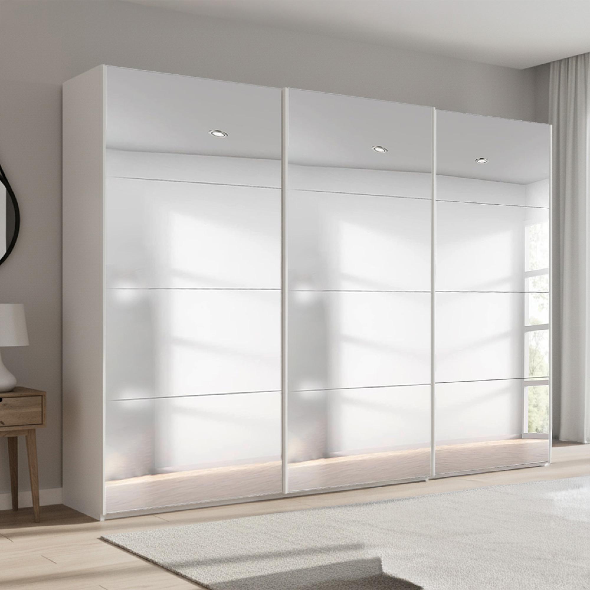 Beluga Extra Sliding Wardrobe - 316cm - 3 Door - Mirrored - Alpine White