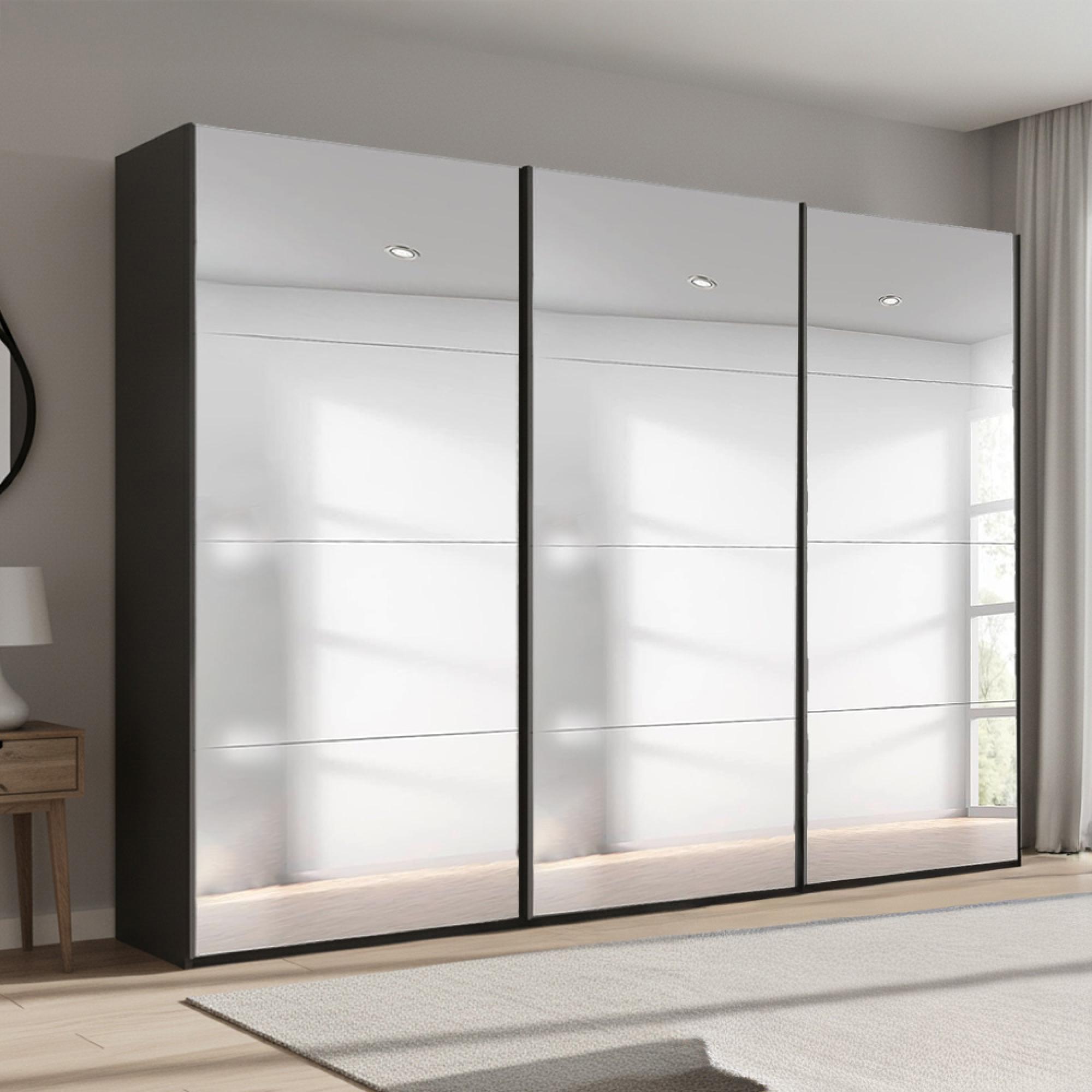 Beluga Extra Sliding Wardrobe - 316cm - 3 Door - Mirrored - Graphite
