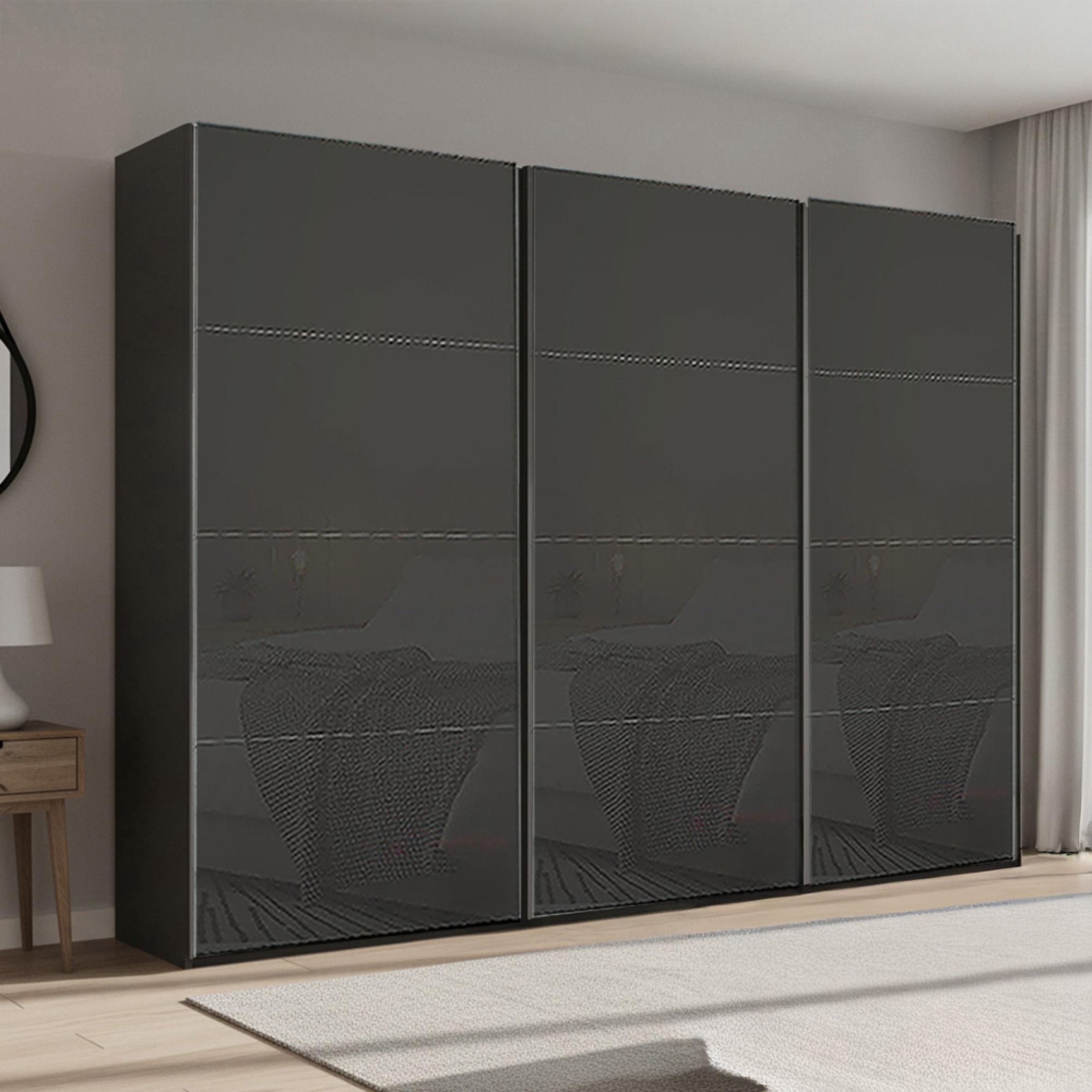 Beluga Extra Sliding Wardrobe - 316cm - 3 Door - Graphite & Basalt Glass