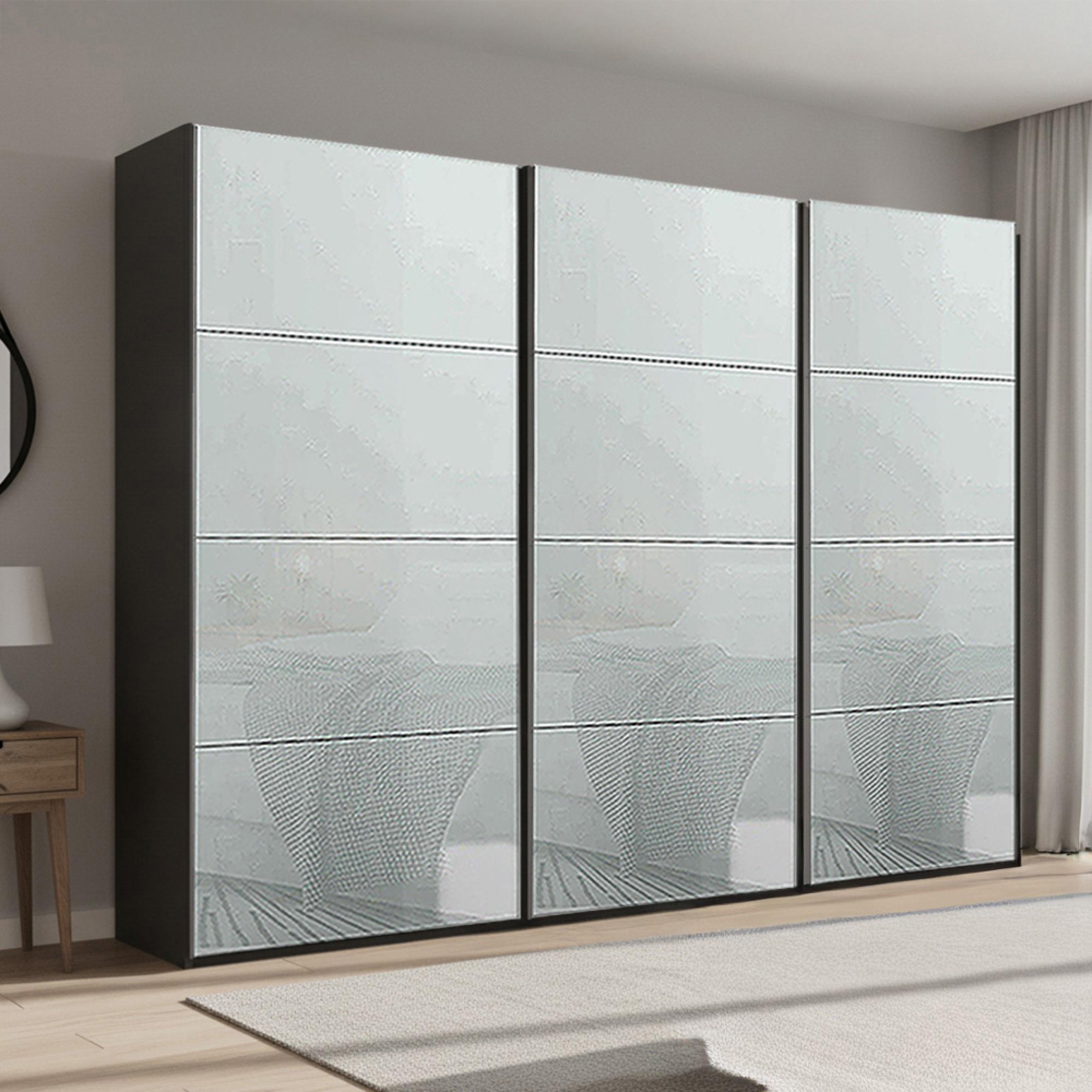 Beluga Extra Sliding Wardrobe - 316cm - 3 Door - Graphite & Silk Grey Glass