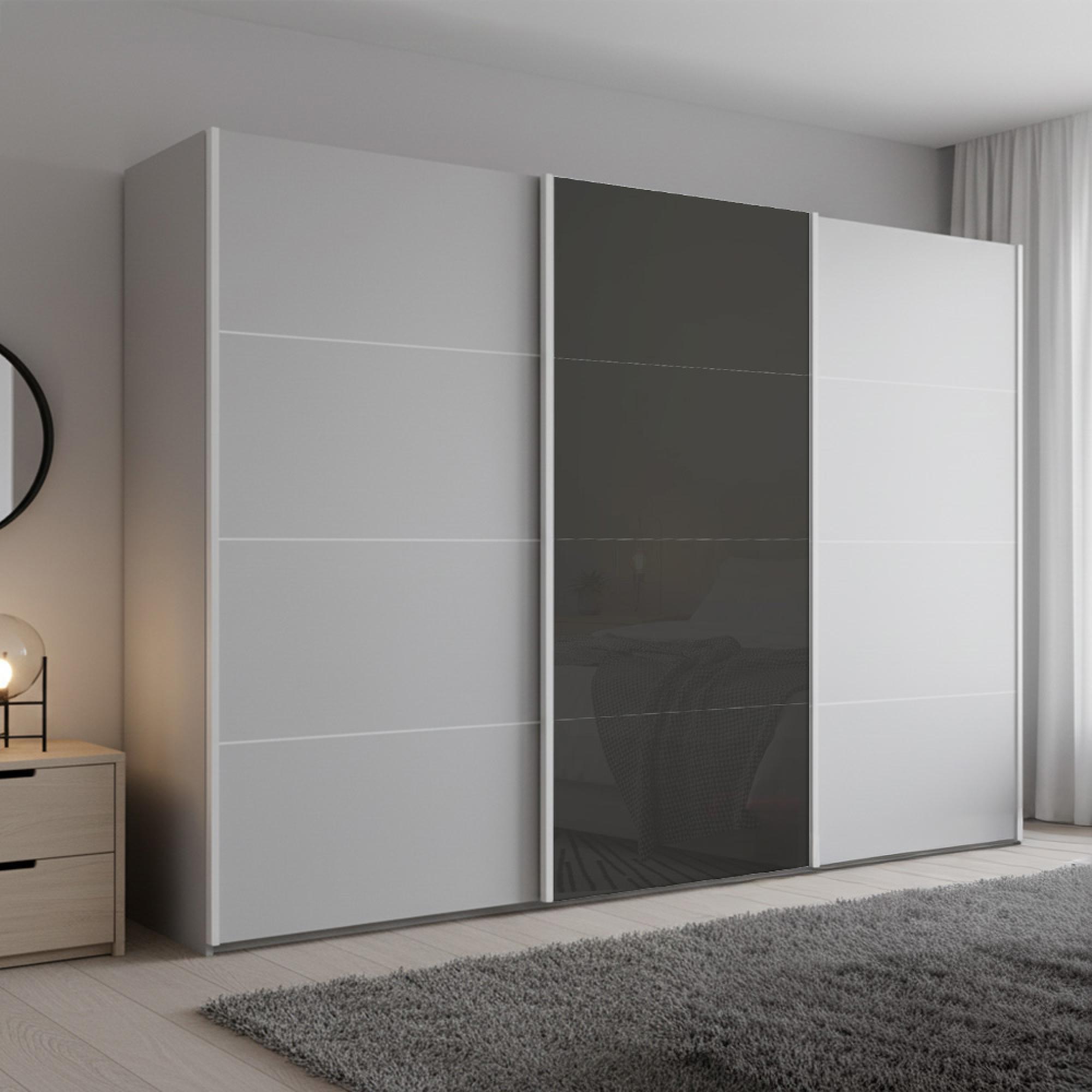 Beluga Extra Sliding Wardrobe - 316cm - 3 Door - Silk Grey & Basalt Glass Front