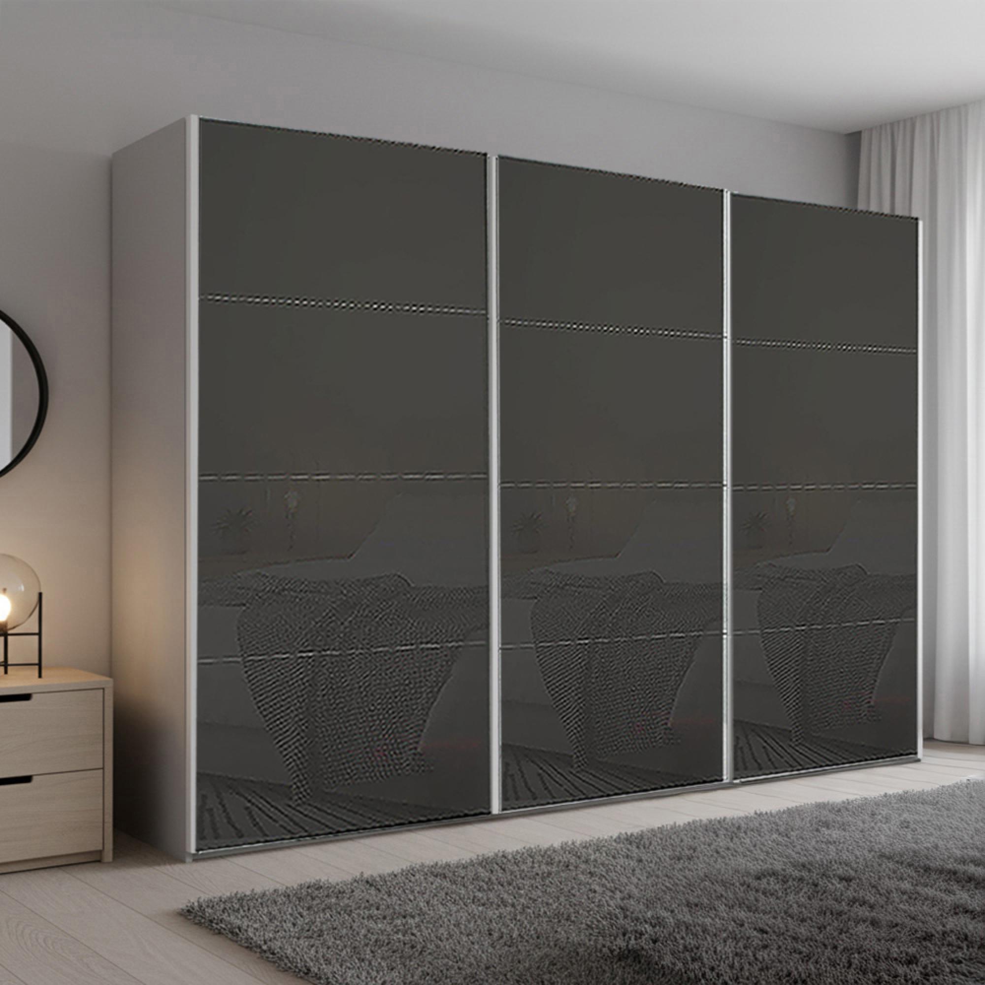 Beluga Extra Sliding Wardrobe - 316cm - 3 Door - Silk Grey & Basalt Glass