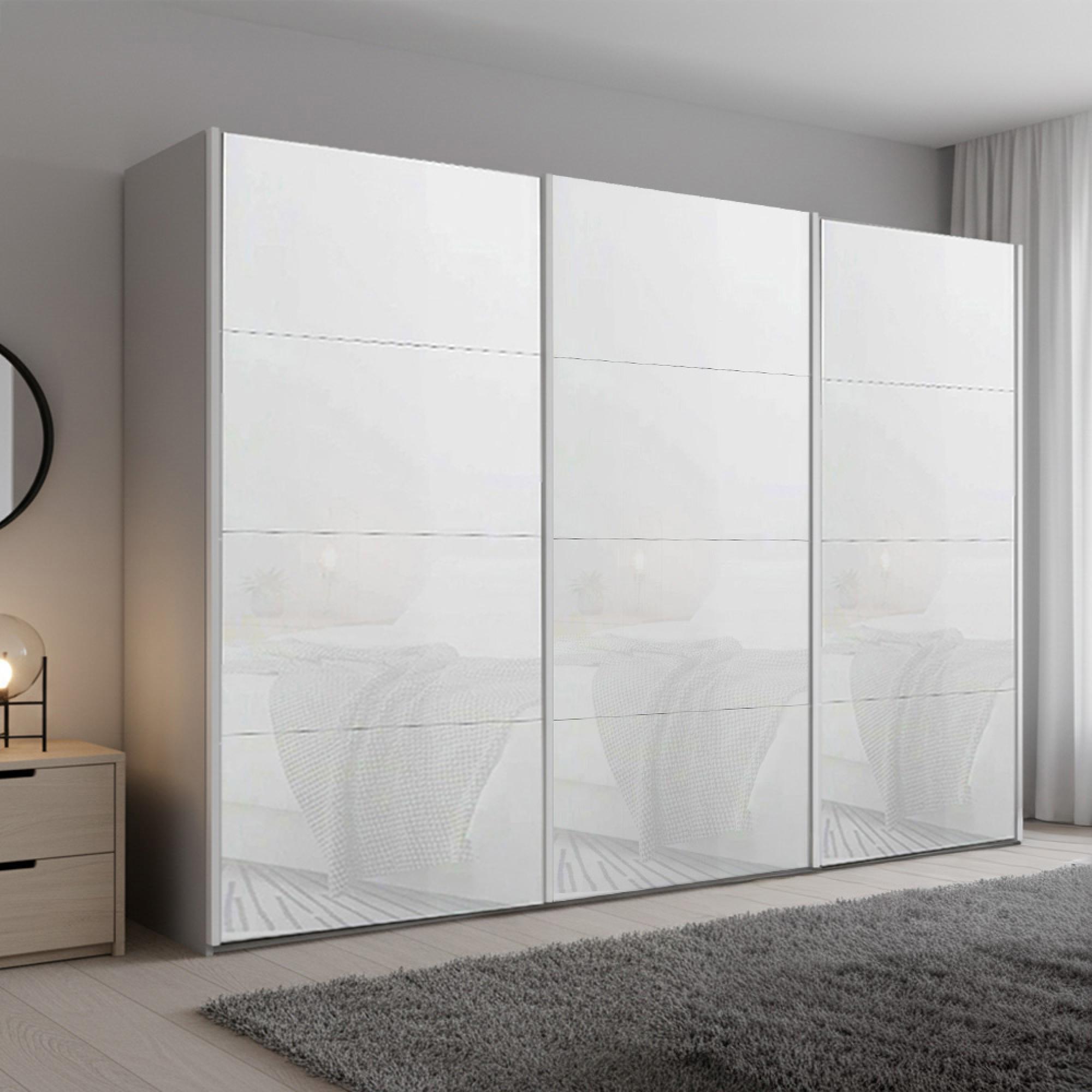 Beluga Extra Sliding Wardrobe - 316cm - 3 Door - Silk Grey & White Glass