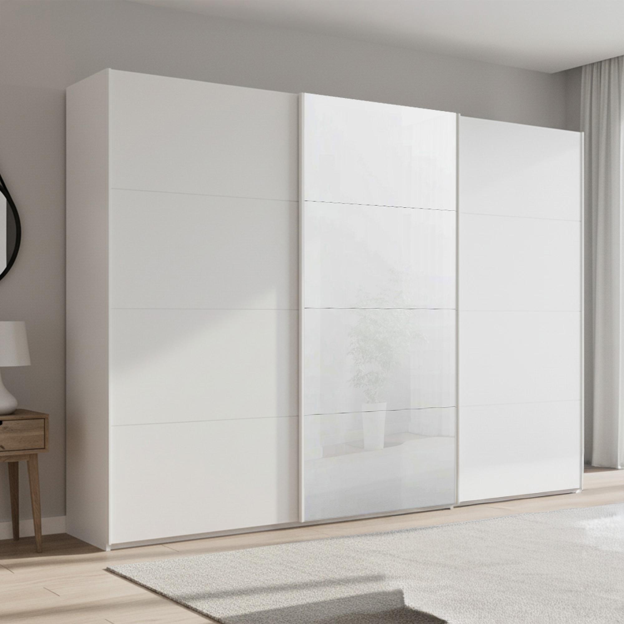 Beluga Extra Sliding Wardrobe - 316cm - 3 Door - White High Gloss & Alpine White Front