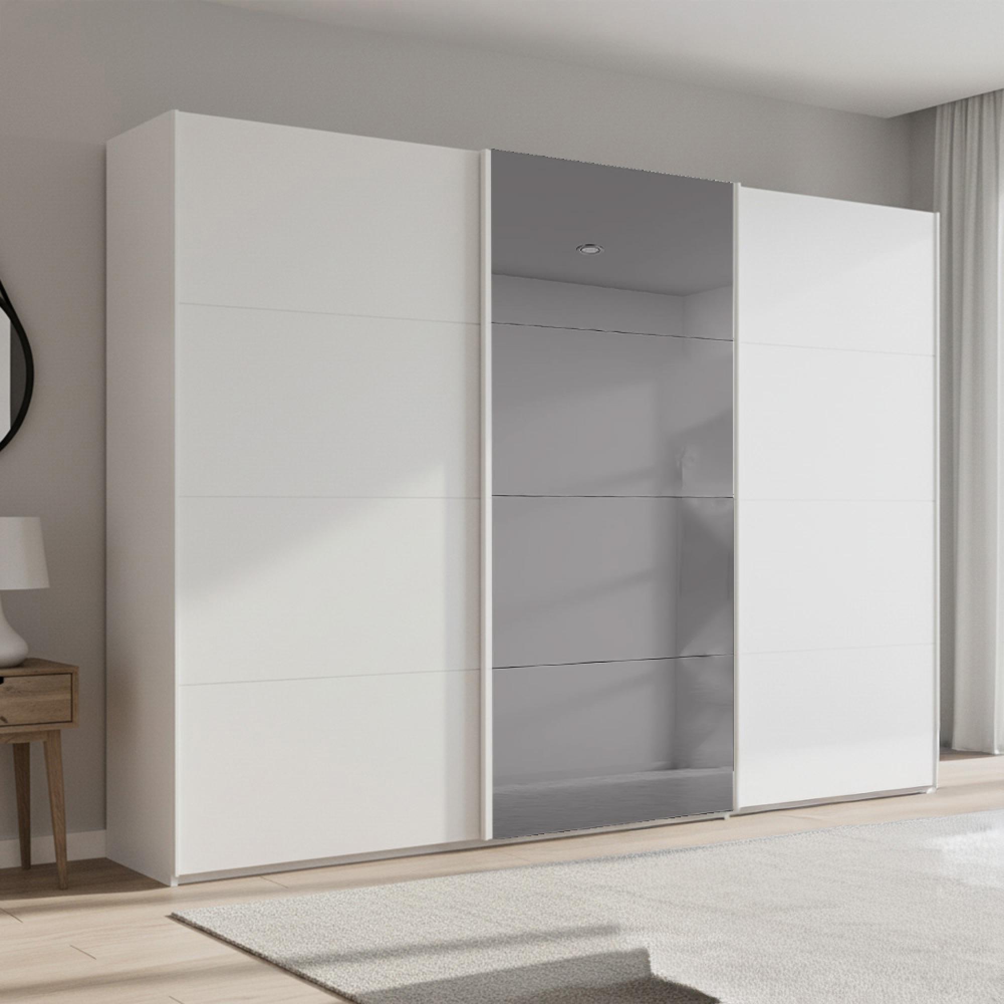 Rauch Beluga Extra 316cm 3 Door Sliding Wardrobe with Grey Mirror - Alpine White