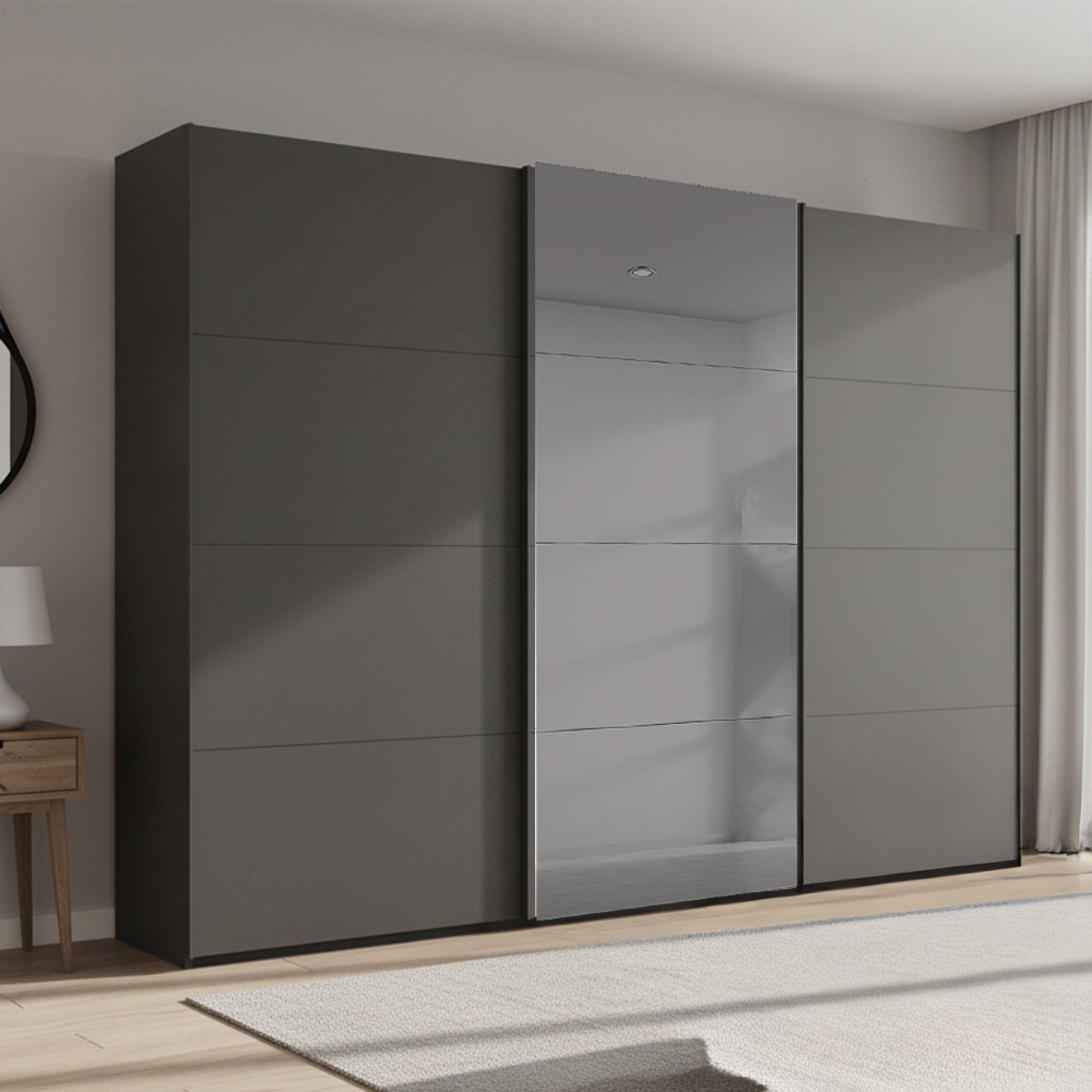 Rauch Beluga Extra 316cm 3 Door Sliding Wardrobe with Grey Mirror - Graphite
