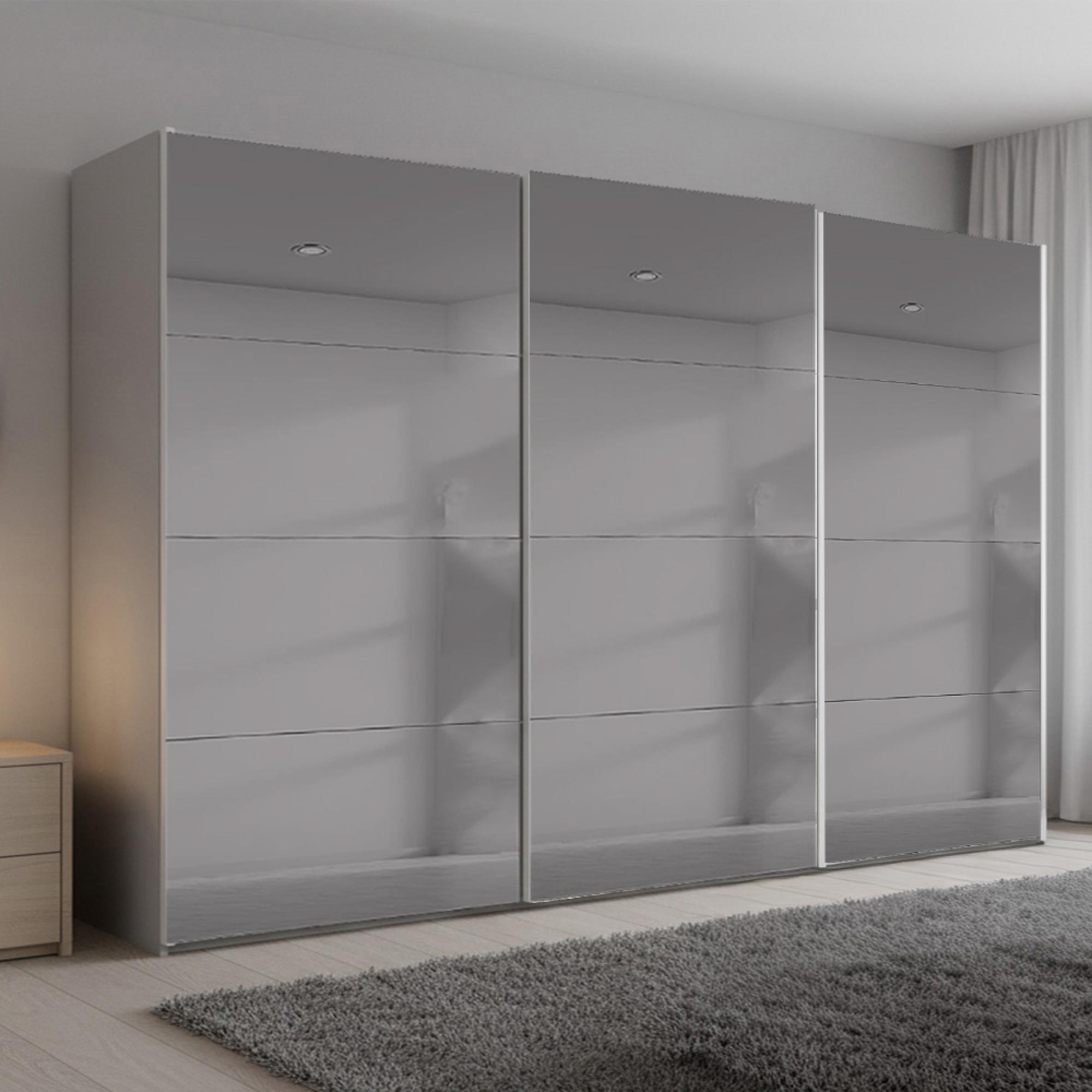 Beluga Extra Sliding Wardrobe - 361cm - 3 Door - Grey Mirrored - Silk Grey