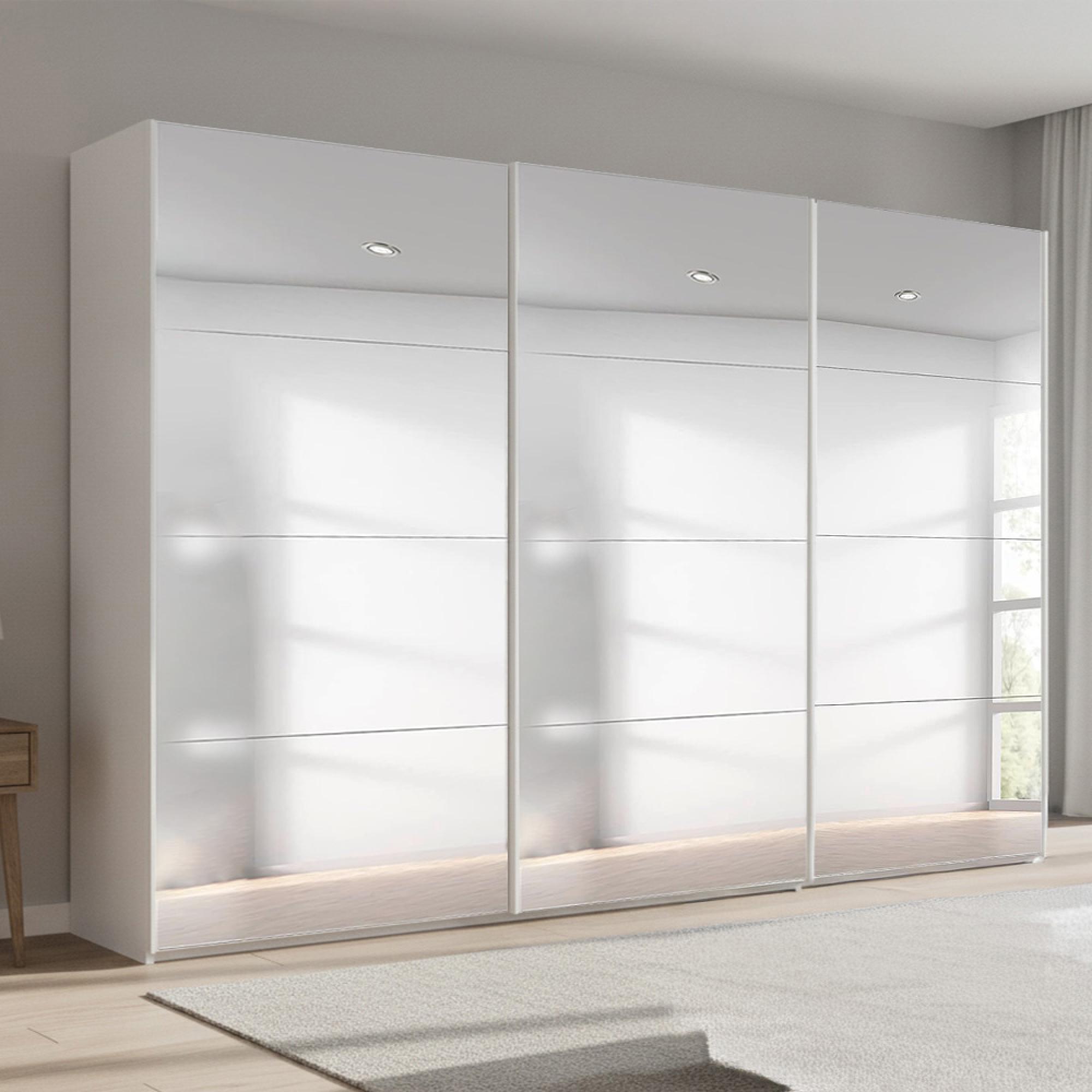 Beluga Extra Sliding Wardrobe - 361cm - 3 Door - Mirrored - Alpine White
