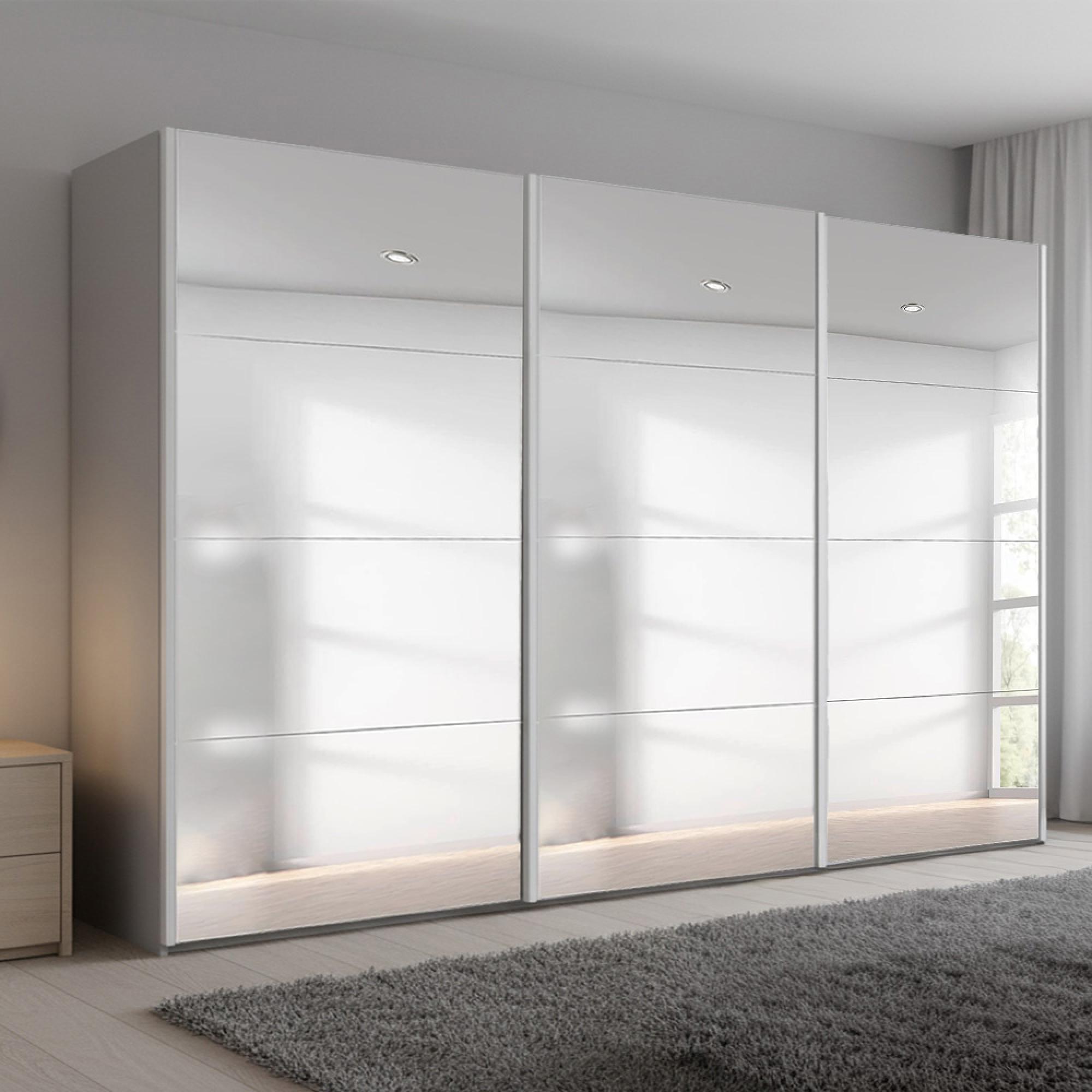 Beluga Extra Sliding Wardrobe - 361cm - 3 Door - Mirrored - Silk Grey